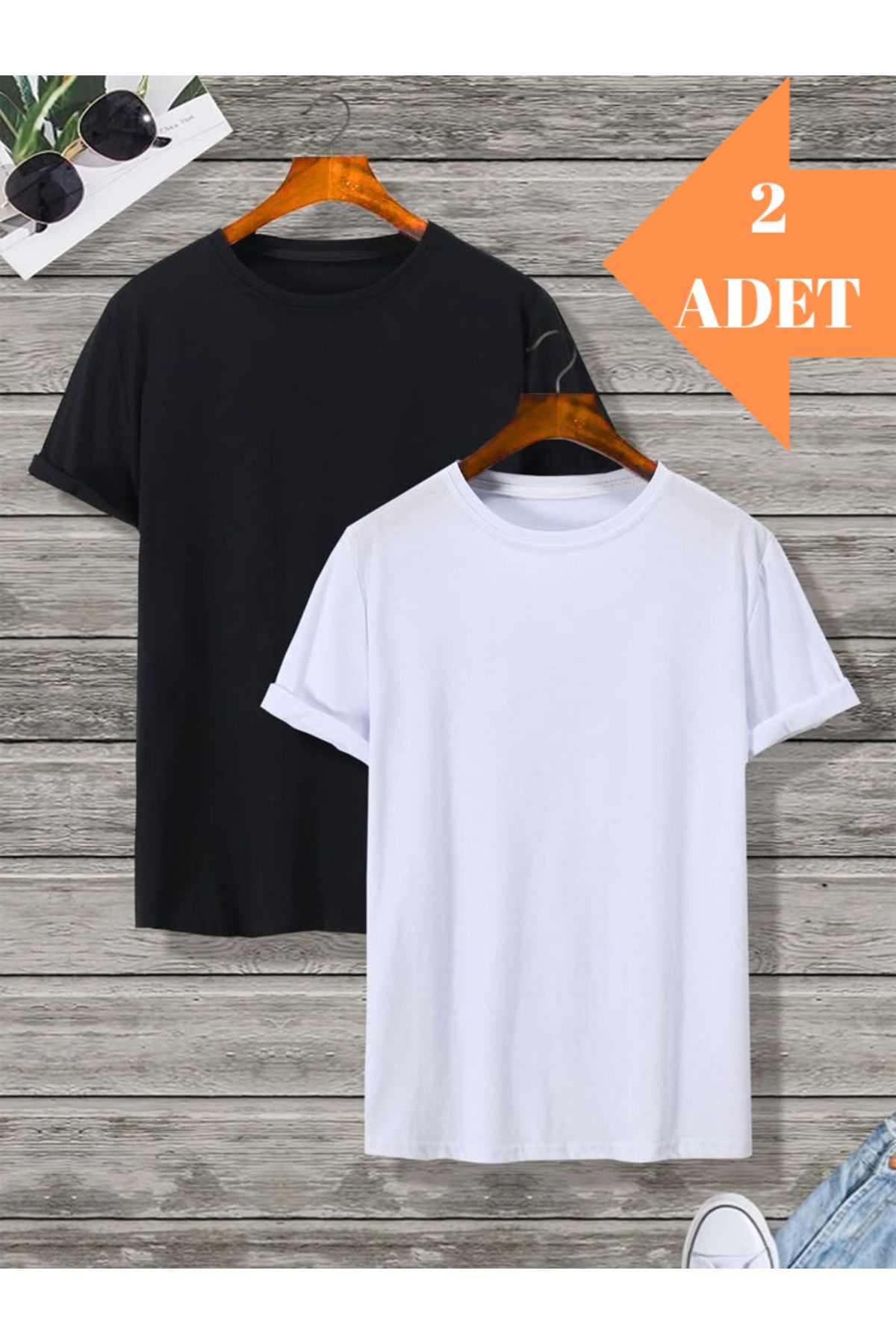 THE WHITE Erkek Düz Renk Basic 2-Li Bisiklet Yaka Slim Fit T-Shirt