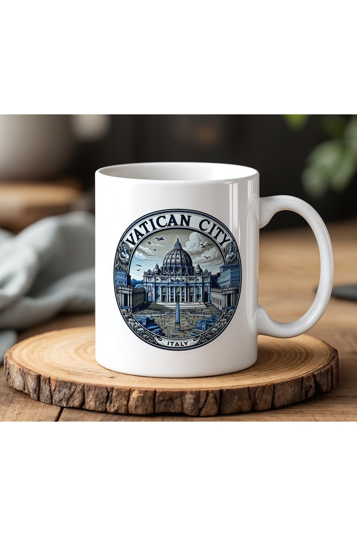 BB TRADE Vatican City Sticker Tasarımlı Beyaz Seramik Baskılı Kupa Bardak 330ml