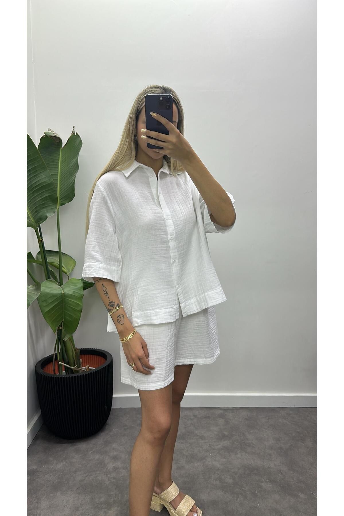 Acar Boutique Müslin Kumaş Gömlekli Şortlu Takım