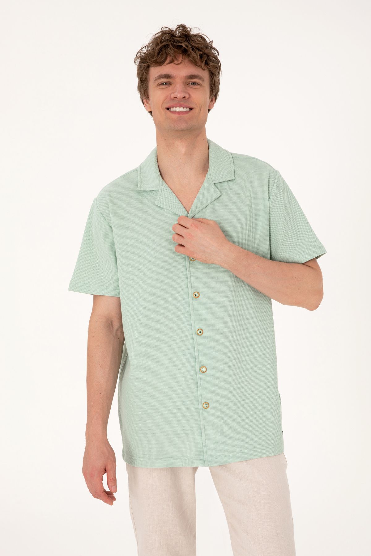 U.S. Polo Assn. Erkek Su Yeşili Örme Gömlek 50306977-VR048