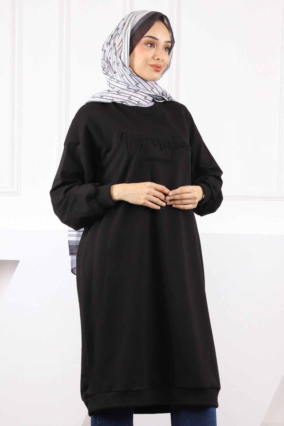 İmajButik-Black Printed Long Two Thread Tunic 4
