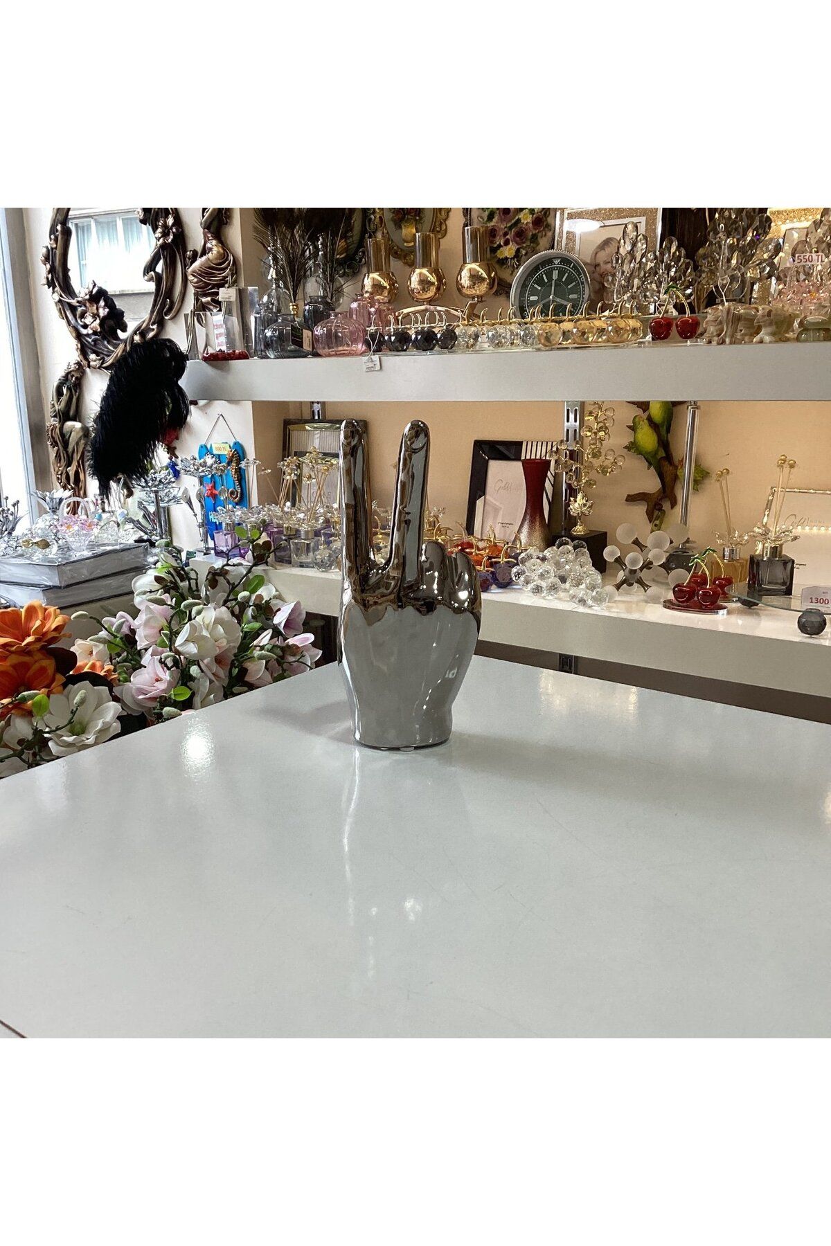 Gold home design Dekoratif Barış El İşareti Gümüş Renk 18 cm