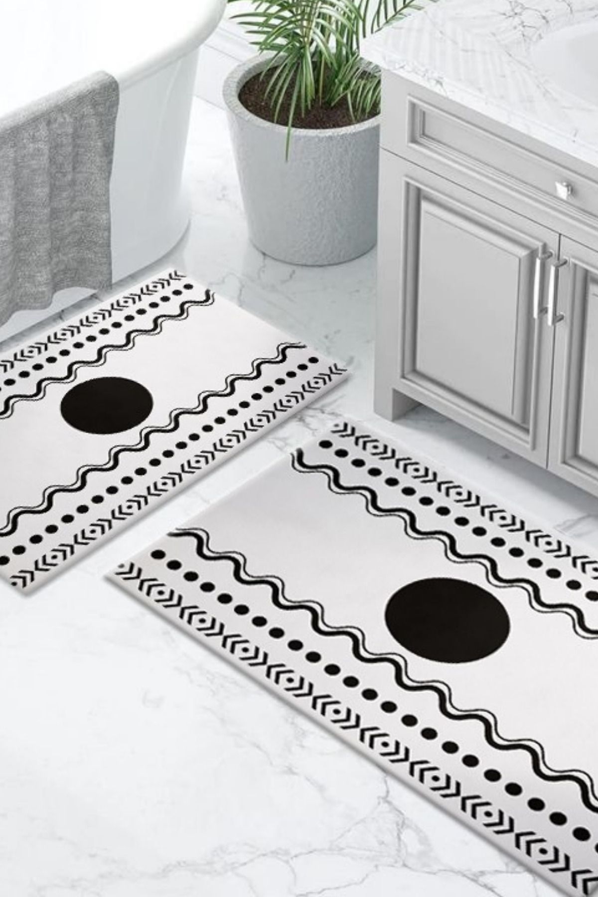 DERAS HOME 2'li Yıkanabilir Kaymaz Taban Banyo Paspası 60*100 Cm - 80*120 Cm