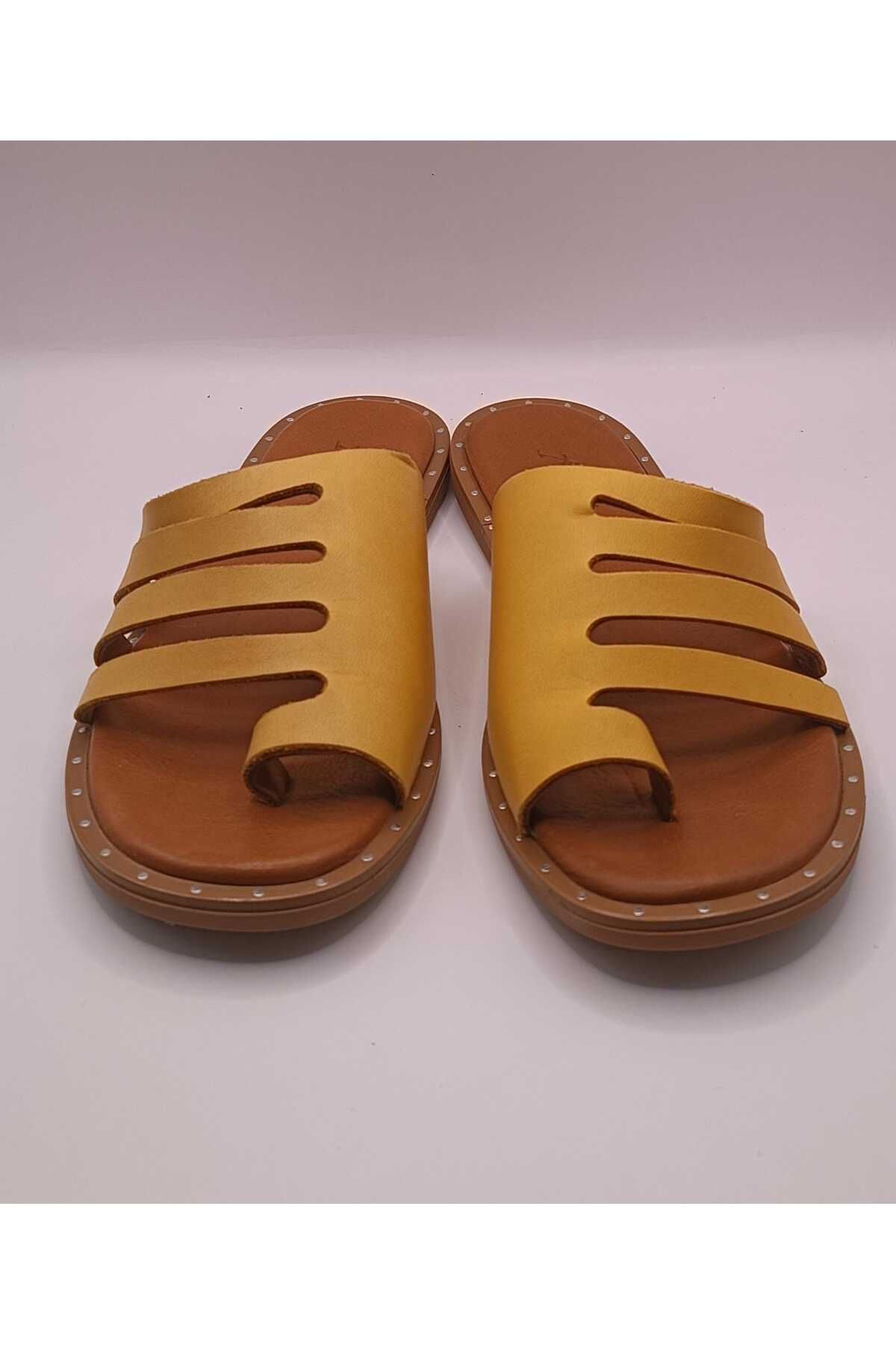 İDOL SHOES-Women's Genuine Leather Flip-Flop Lattice Slippers 3