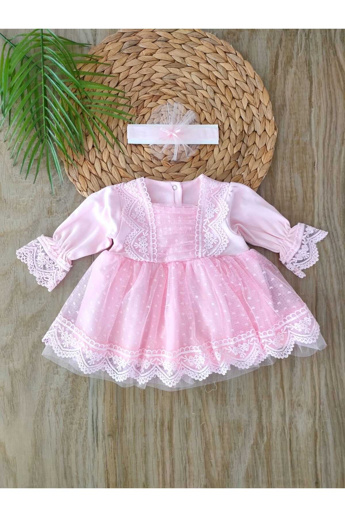 bebe kervanı Kız bebek %100 Pamuklu Fransız Dantelli Mevlit takımı Özel Gün Elbisesi BBK1318