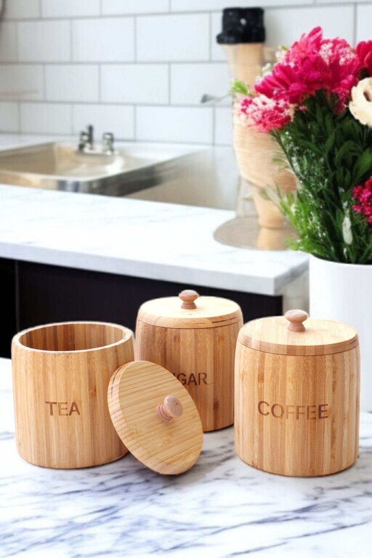 LUMİNA Premium Bambu Baharatlık Seti 3'lü – 1200 ml Şekerlik, Çaylık, Kahvelik Kavanoz Seti