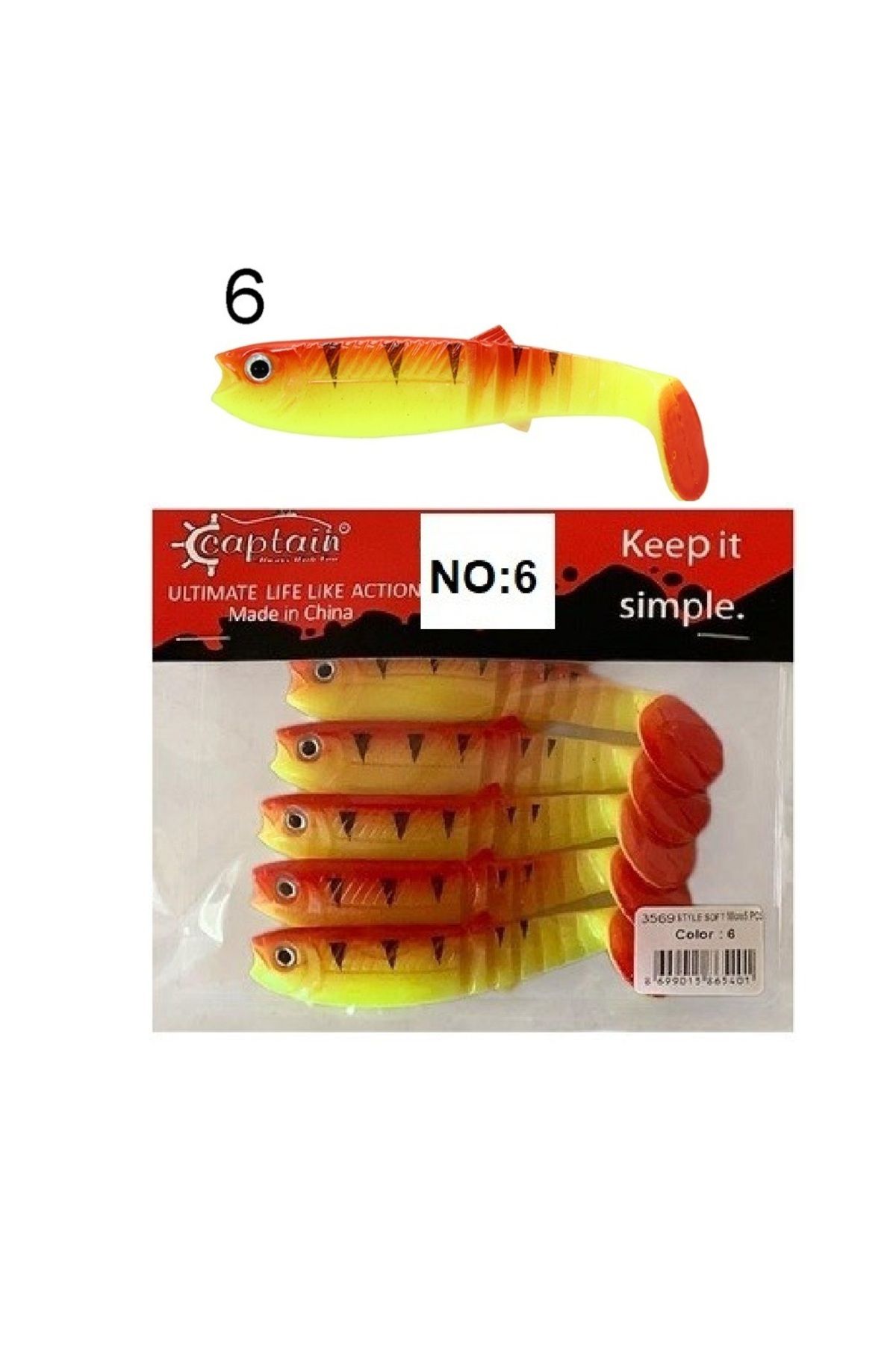 CAPTAIN 3569 Style Soft 10cm 10gr Levrek Turna Silikonu 5'li Paket Silikon Yem No:6