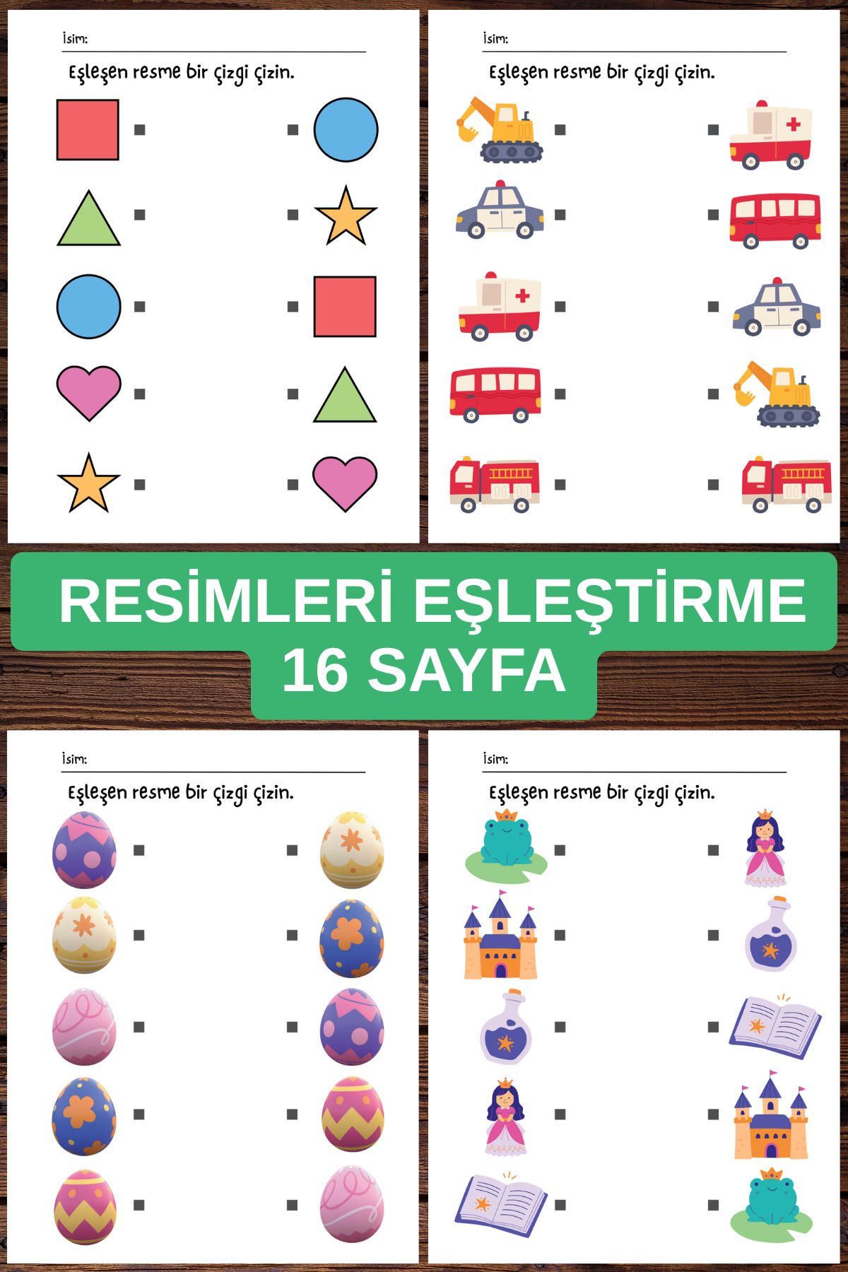Organik Yolda Resimleri Eşleştirme, 16 Sayfa, Eğitici Sayfalar.