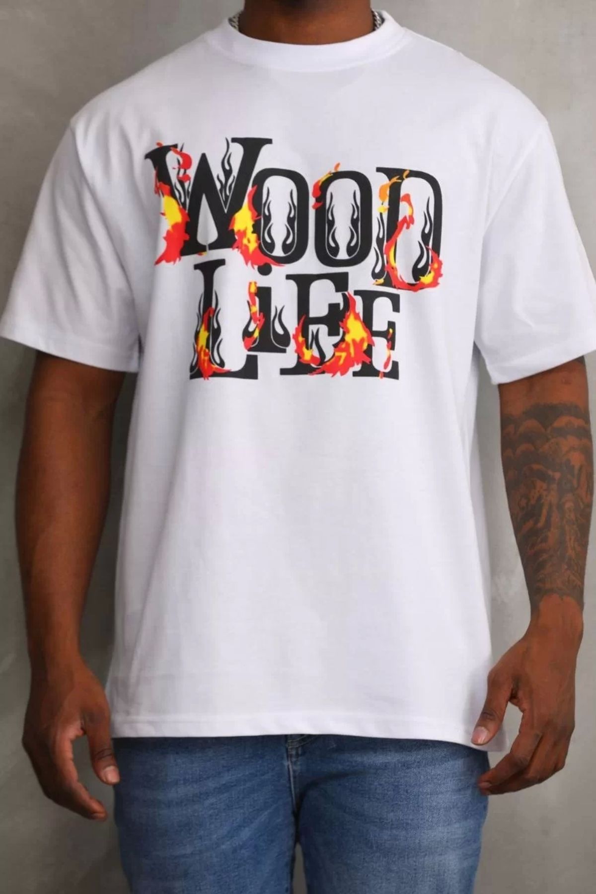 MODA CS Unisex Baskılı Oversize T-Shirt - Beyaz