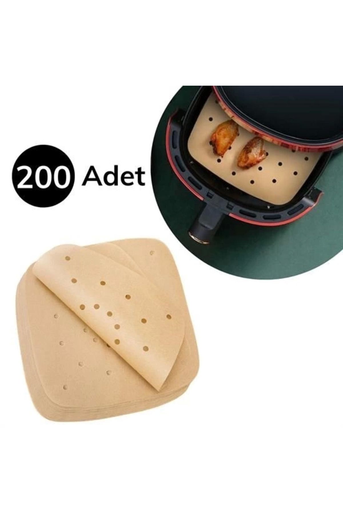 gizmurstore 200 Adet Air Fryer Pişirme Kağıdı Tek Kullanımlık Pişirme Kağıdı Delikli Kare Model