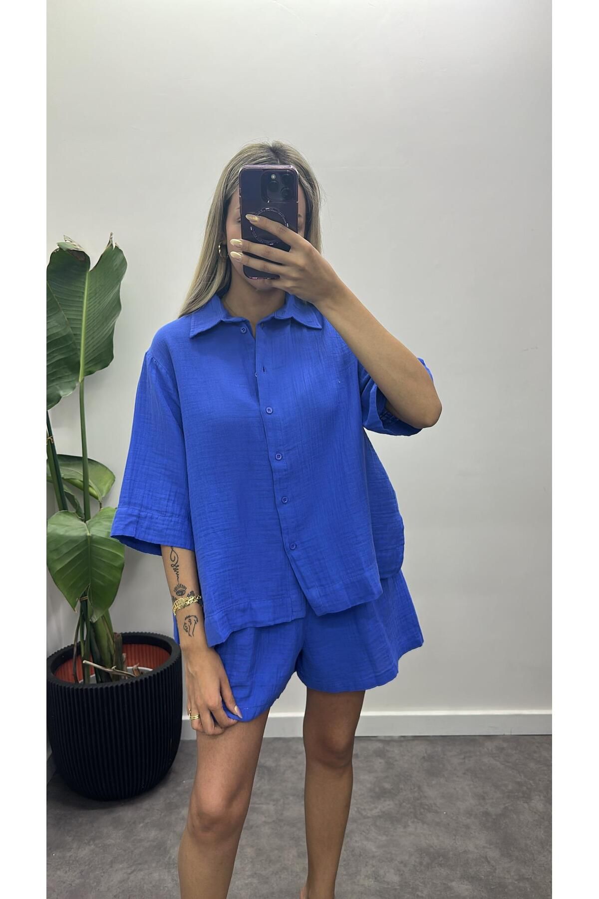 Acar Boutique Müslin Kumaş Gömlekli Şortlu Takım
