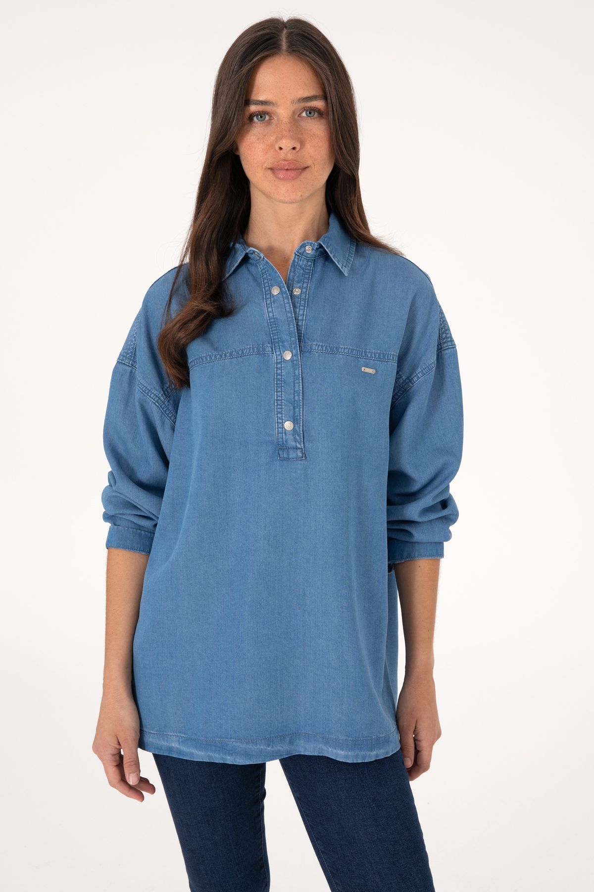 U.S. Polo Assn. Kadın Açık Mavi Jean Gömlek 50304269-DN0021