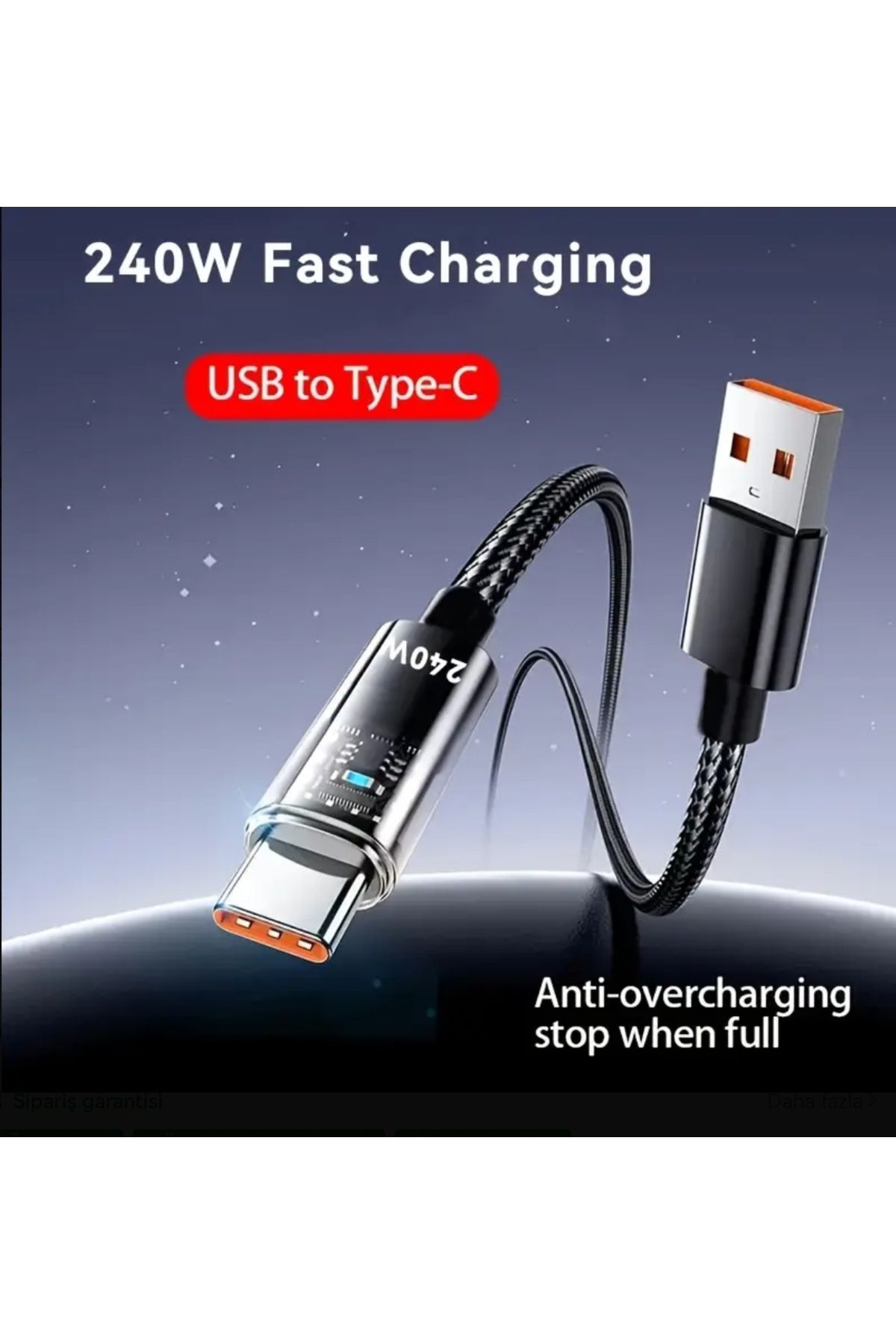 ORGANICYOU SHENZHEN Hareket Sensörü Göstergeli 240W Şeffaf Hafif Hızlı Şarj Kablosu TYPE-C