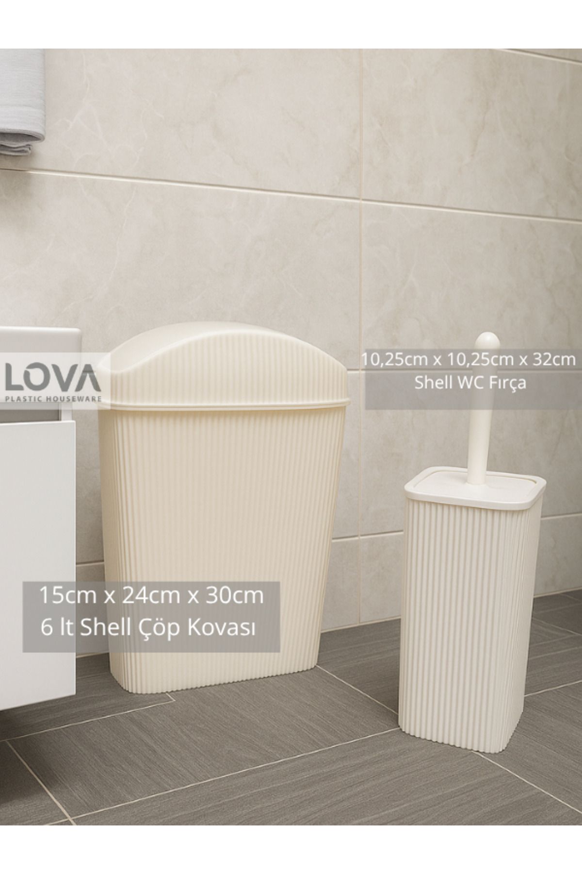 Lova 2 Set Banyo Çöp Kovası,WC Fırçası