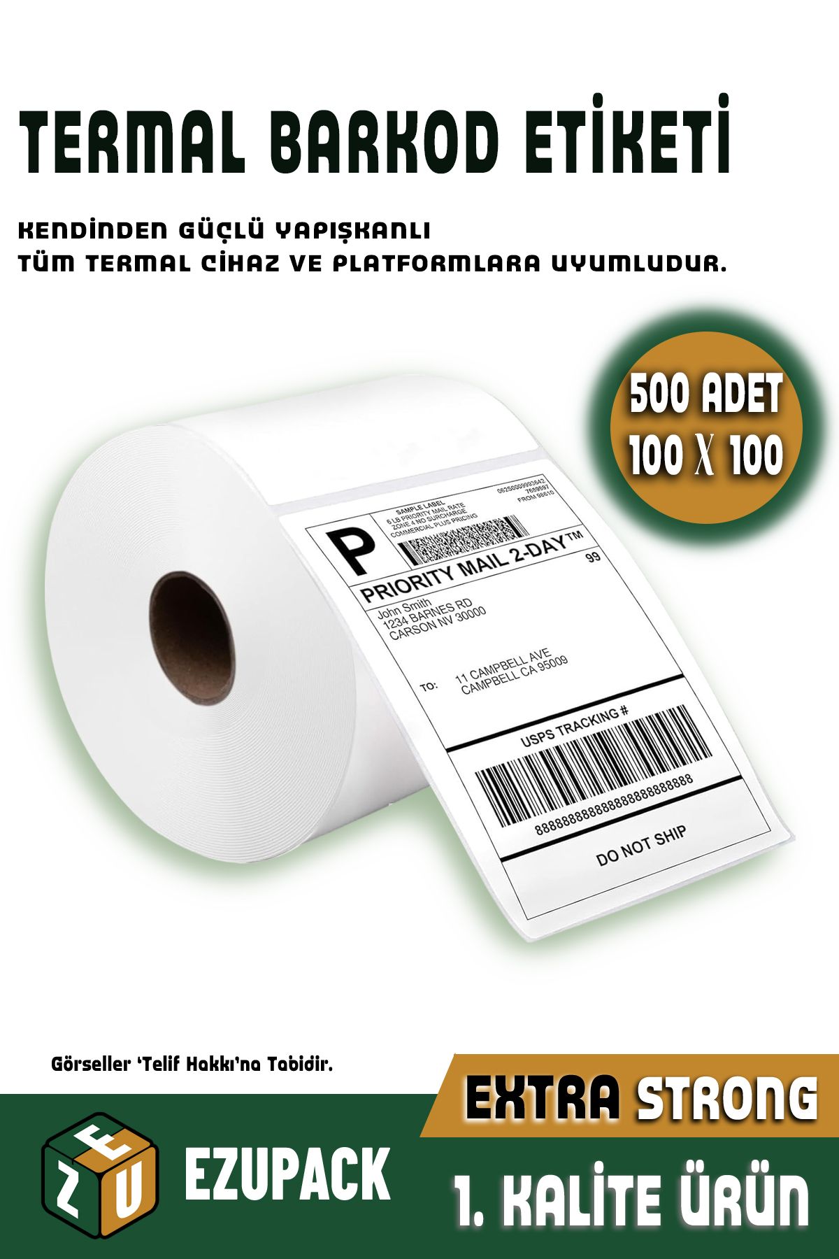 ASTOR AMBALAJ Thermal Barcod Etiket 500 Adet 100x100mm Beyaz, Tüm Termal Barkod Cihaz Platform Uyumlu