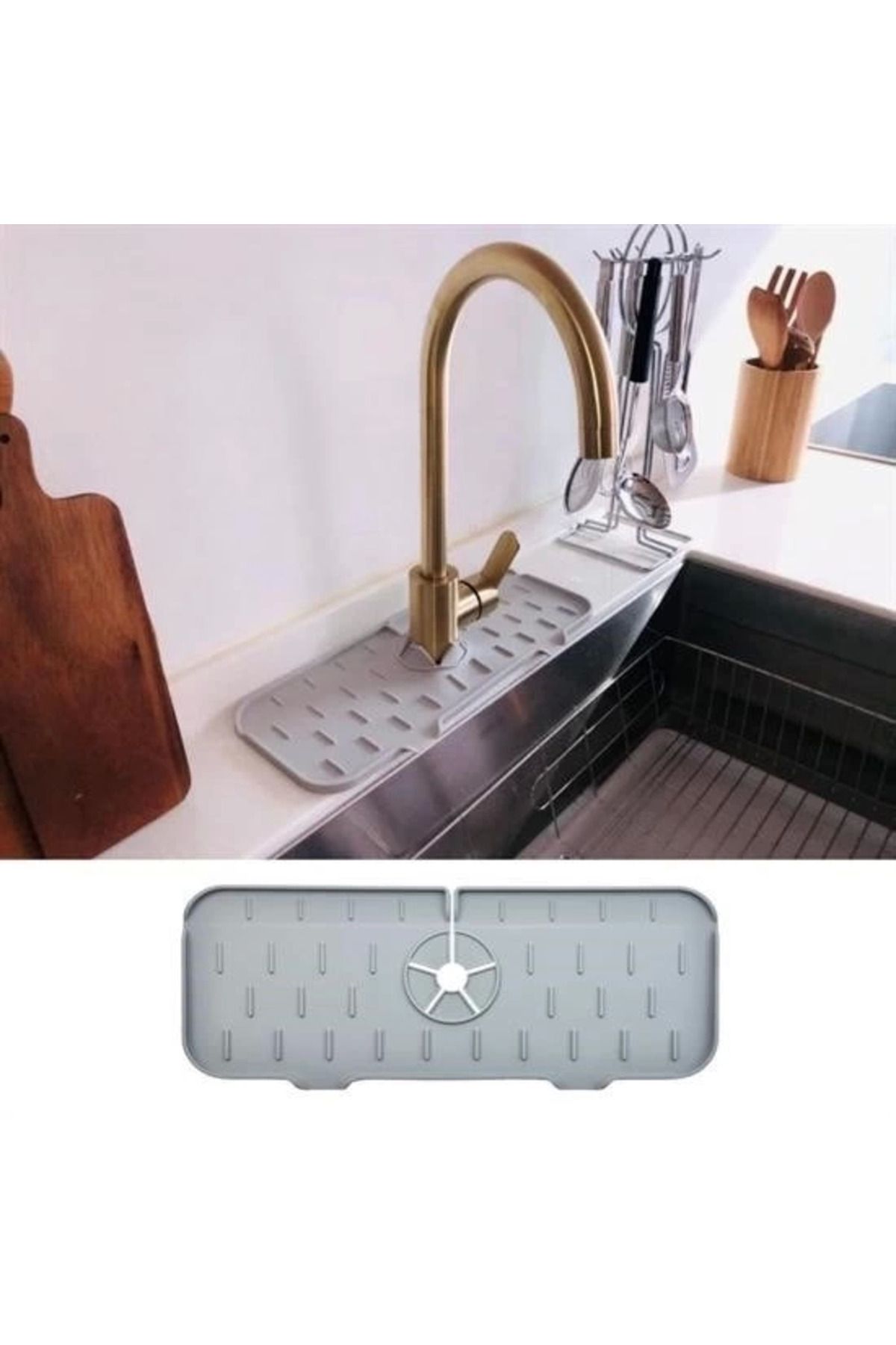 feifei Lavabo İçin Silikon Esnek Mat Musluk Sapı Damlama Tutucu Raf Mutfak Tezgahı Sıçrama Koruma