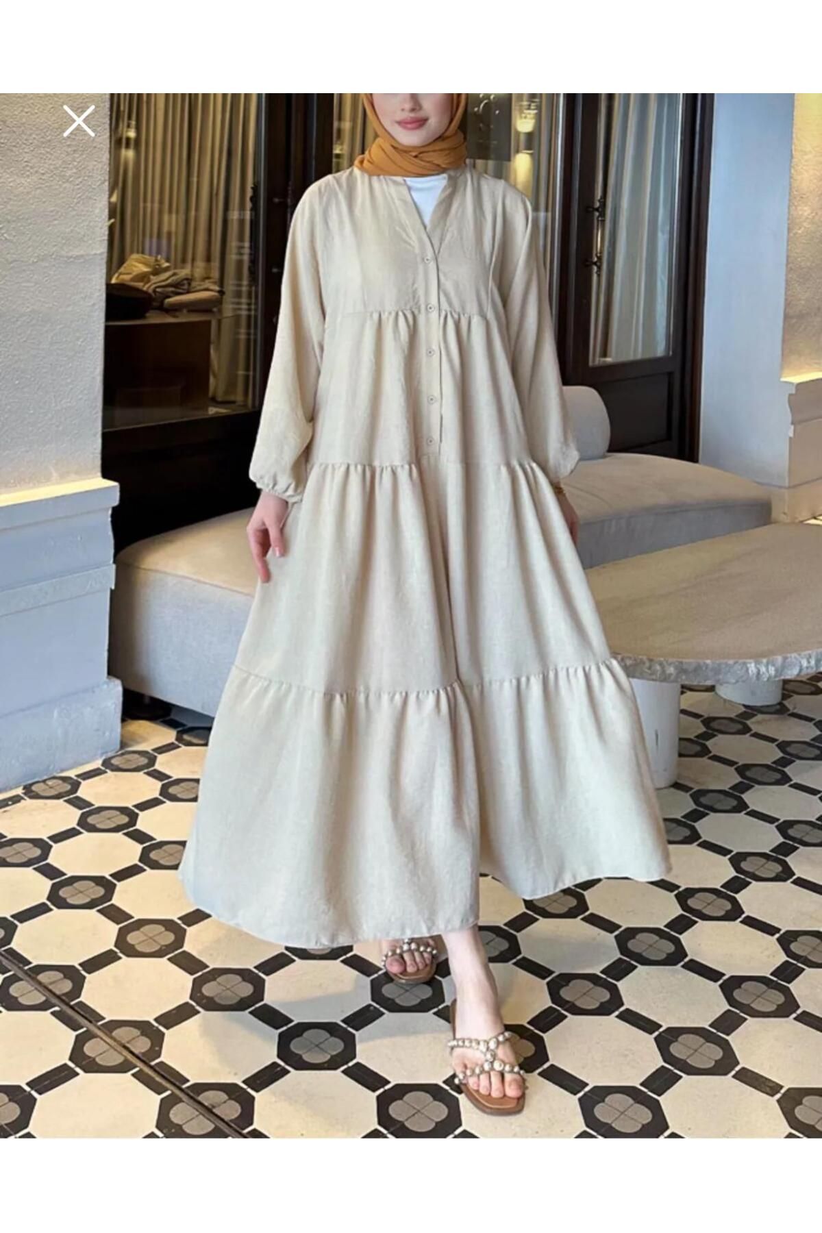afran collection pembe yarım düğmeli modal elbise