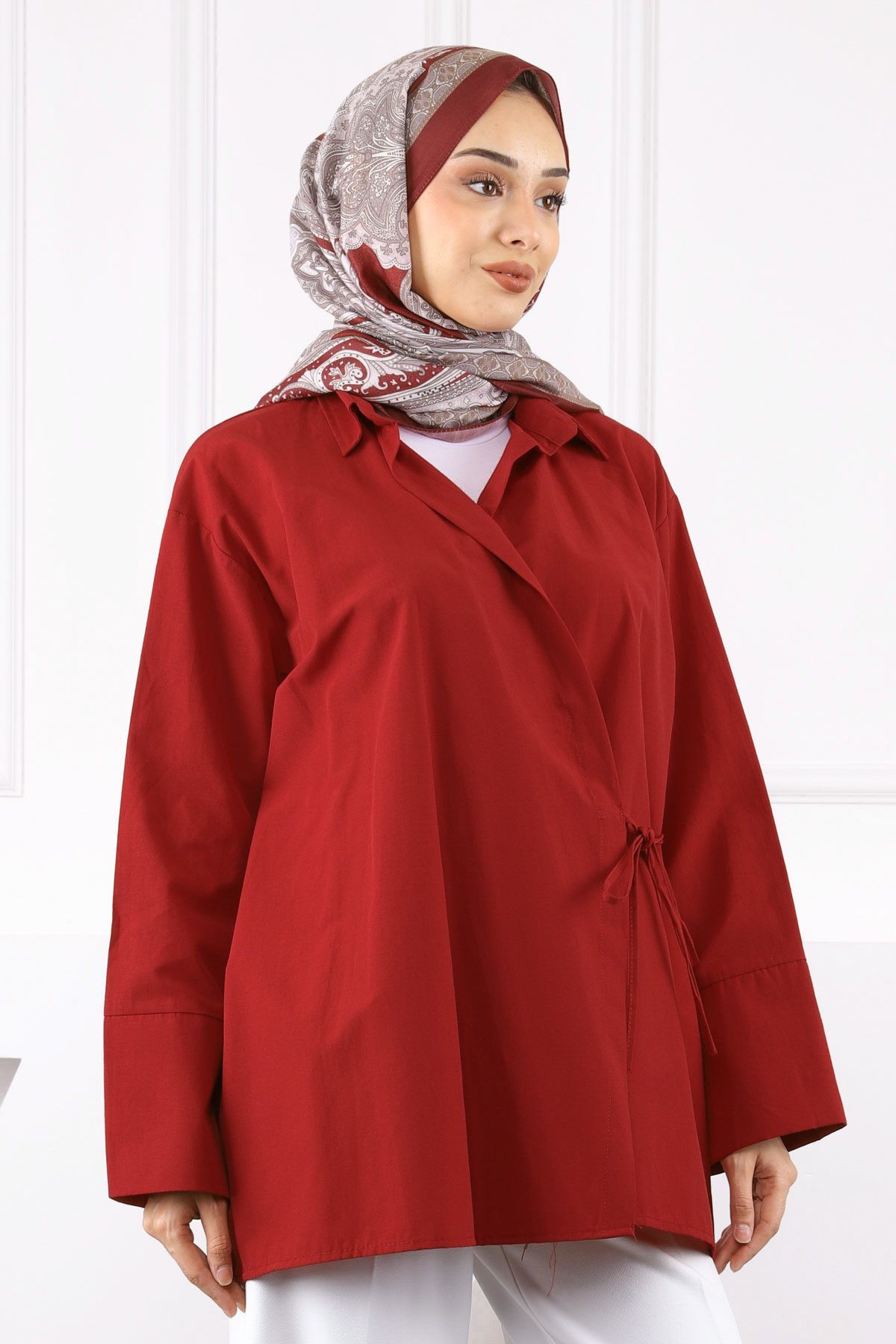 İmajButik Bordo Yandan Bağlamalı Kimono