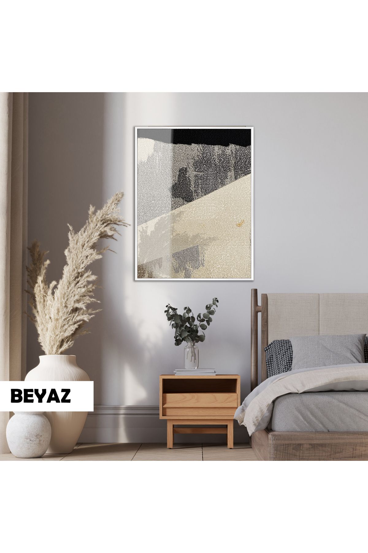 Harikabirev HARİKABİREV|SOYUT|2-BRONZ SİYAH DESENLİ MODELİ |ÇERÇEVELİ TEMPERLİ CAM TABLO TEKLİ DİKEY