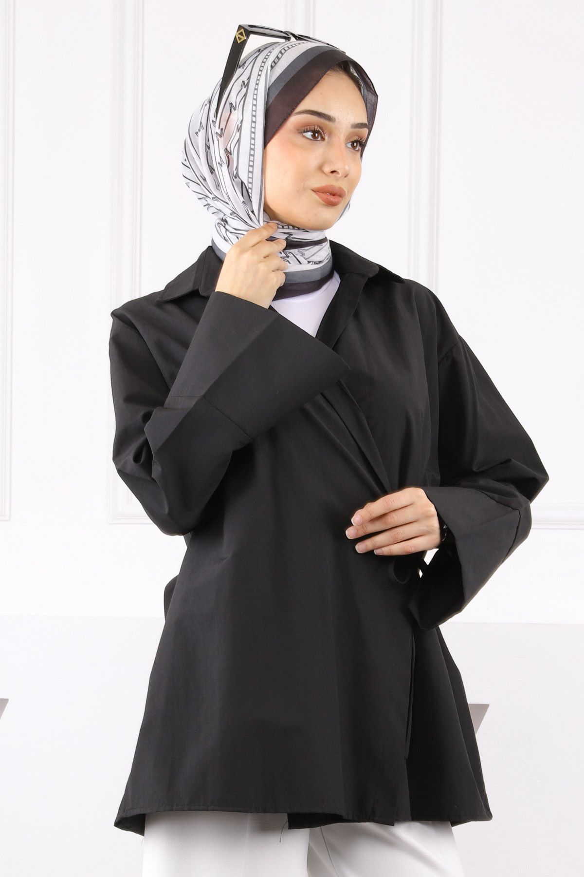 İmajButik Siyah Yandan Bağlamalı Kimono