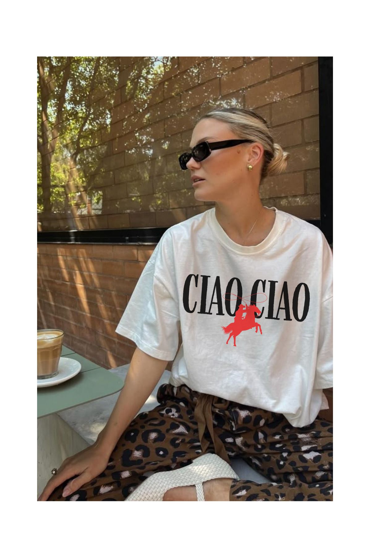 Le'sluette shadow of style Cıao Cıao Baskılı %100 Pamuk Oversize T-shirt