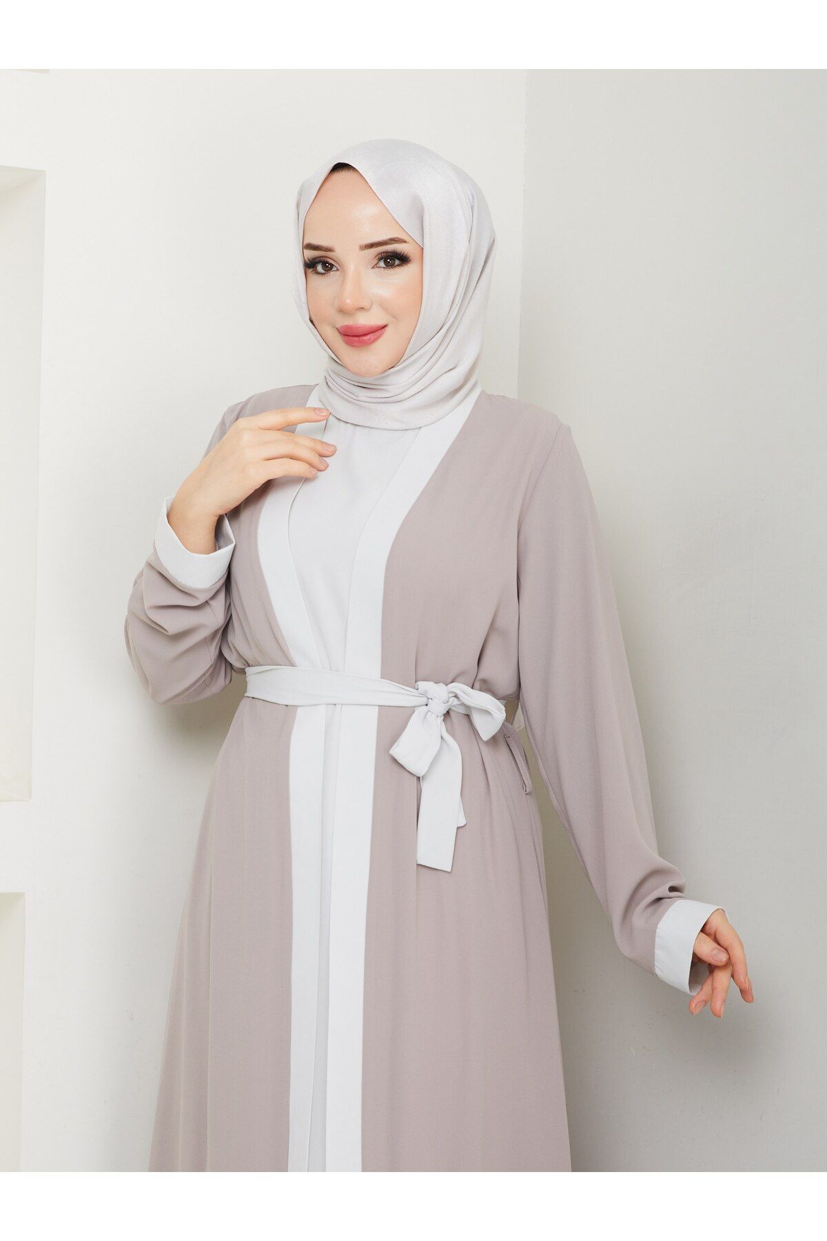 MUDUTEKSTİL İç Elbiseli Abaya Takım Bej