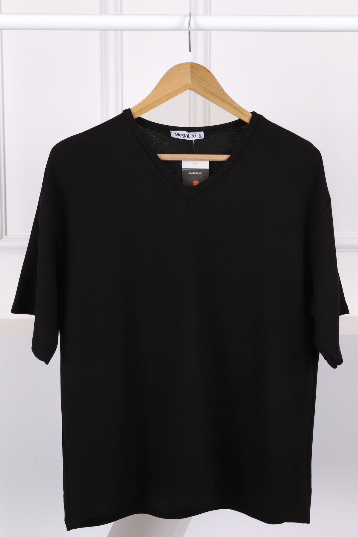 İmajButik Siyah V Yaka Kısa Kol T-Shirt