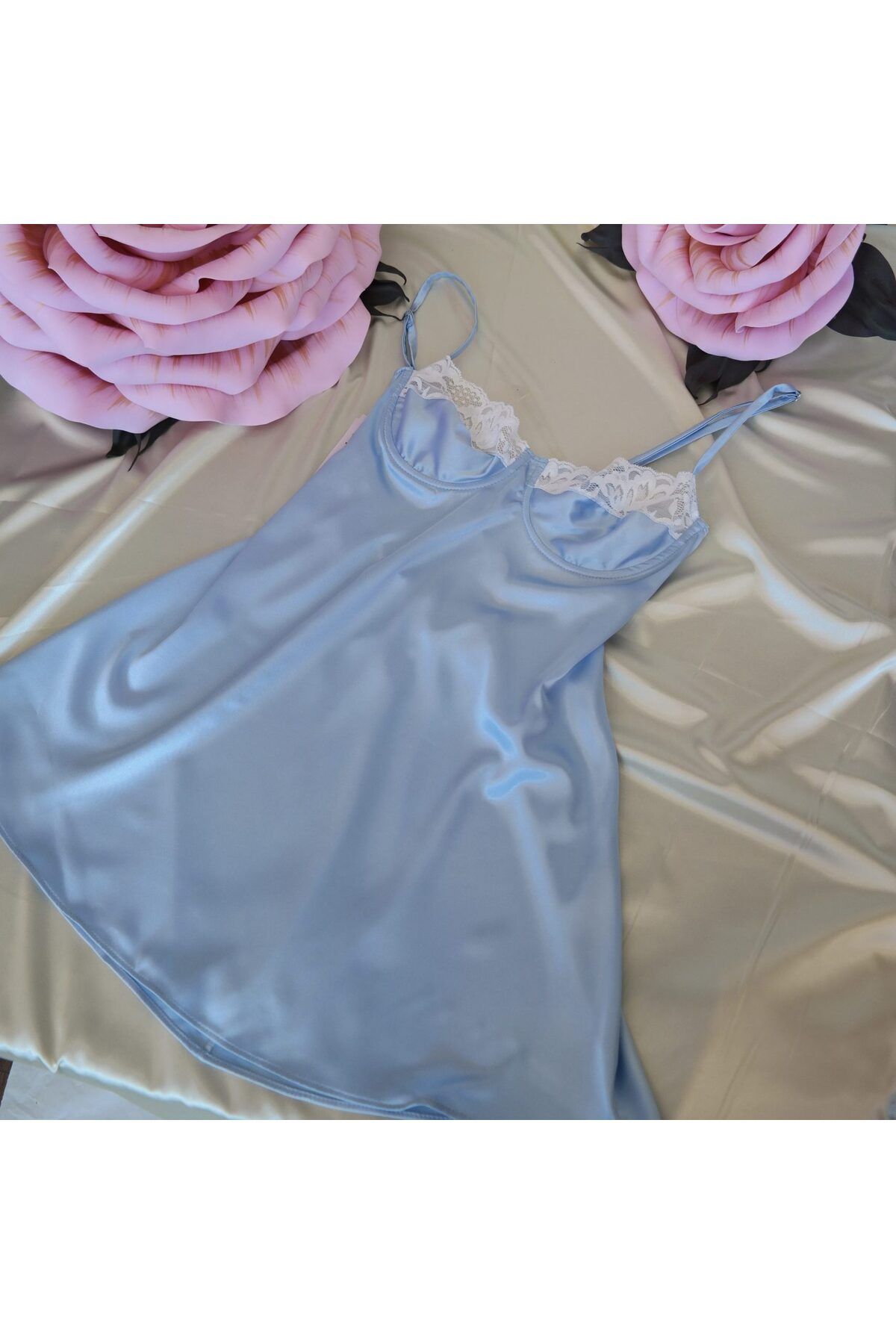AyBer Textile BABY BLUE SATİN GECELİK