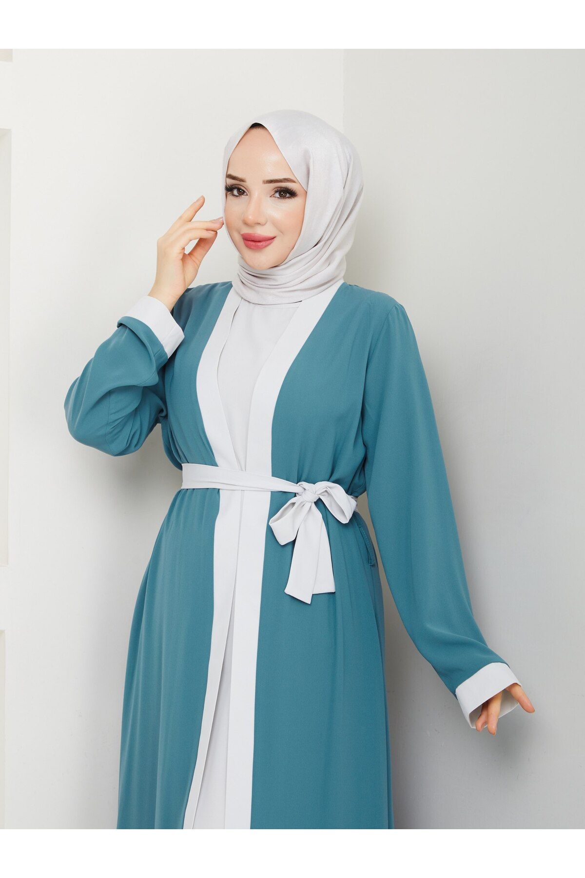 MUDUTEKSTİL İç Elbiseli Abaya Takım Mint