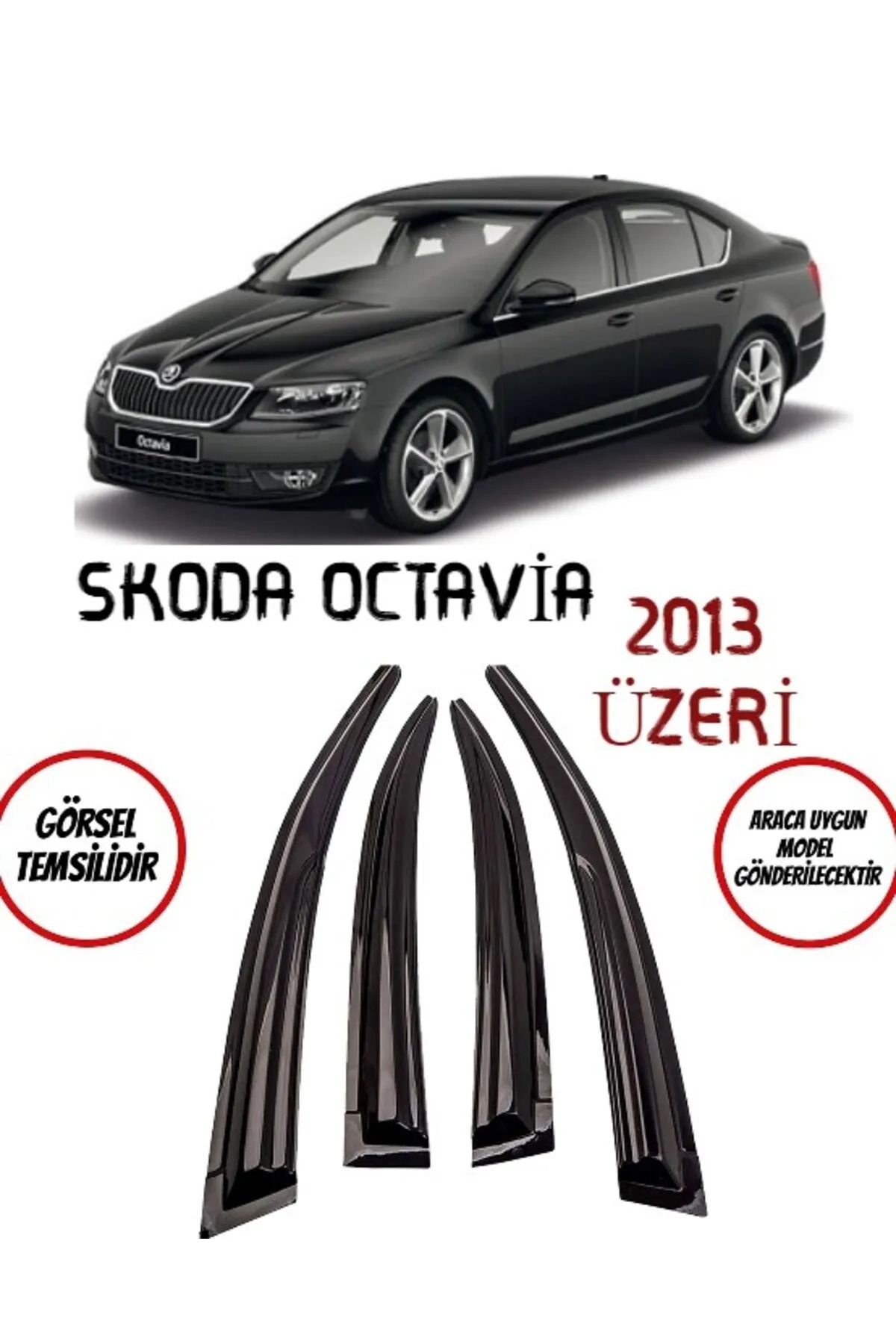 ENGAKSESUAR Skoda Octavia 2013-2019 Parlak Siyah Mügen Cam Rüzgarlığı Skoda Octavia 4 Lü Set Cam Rüzgarlığı