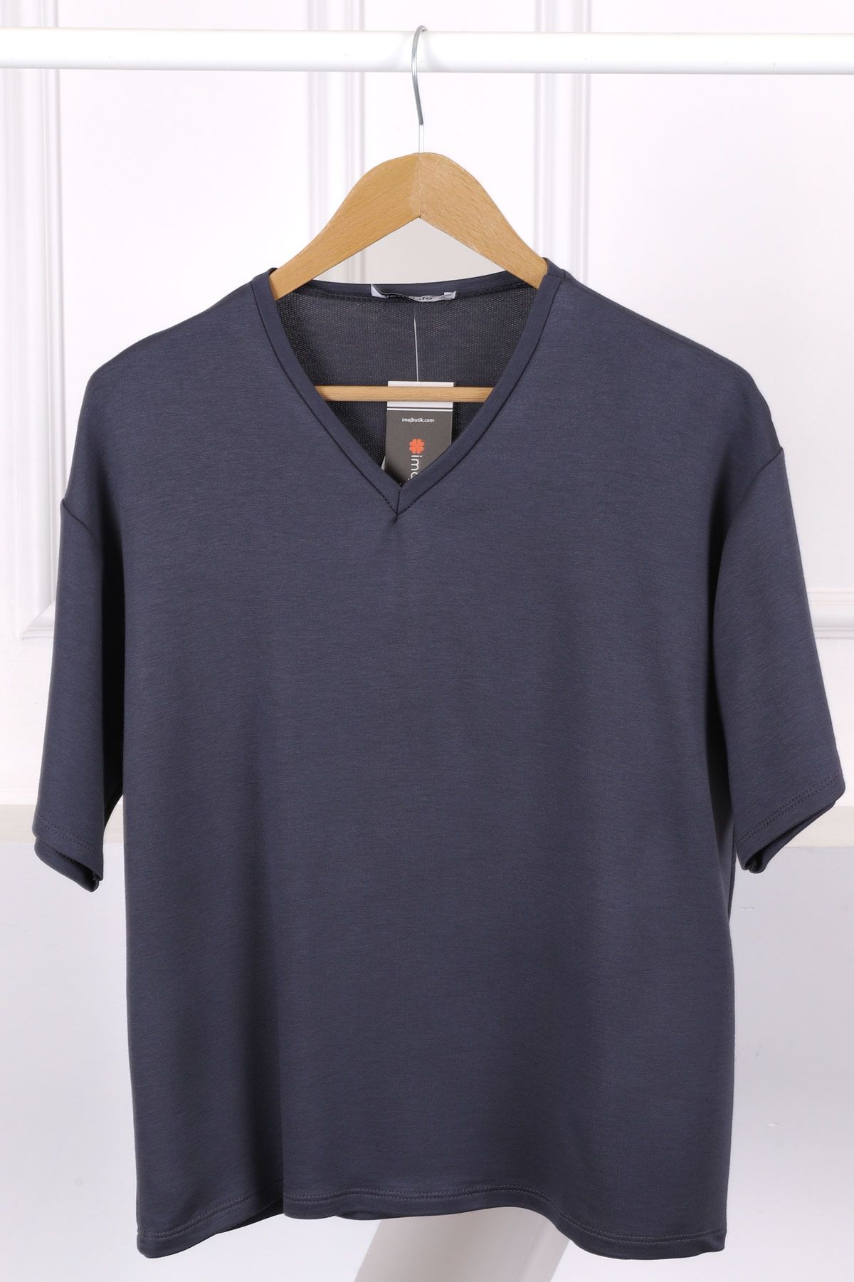 İmajButik Füme V Yaka Kısa Kol T-Shirt