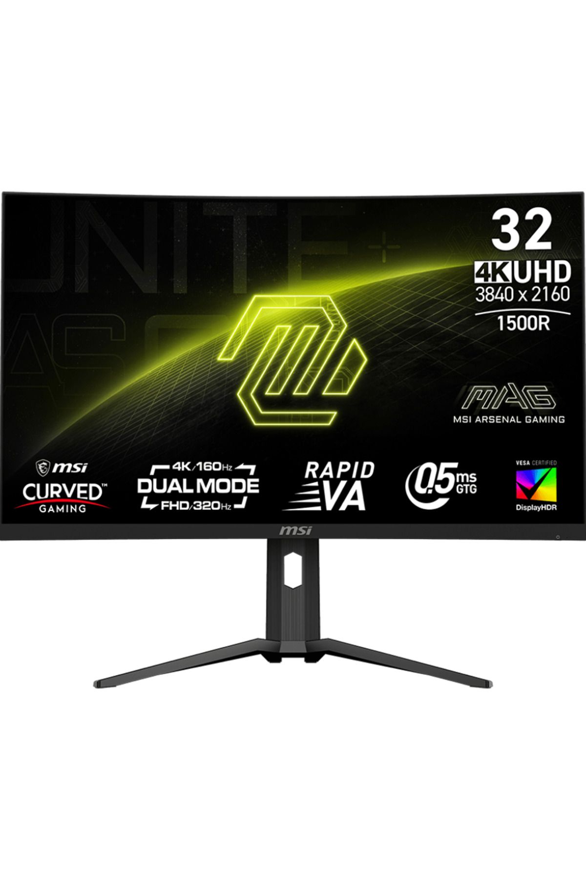 MSI MAG 321CUPDF 32" 4K 160Hz FHD 320Hz 0.5ms HDMI DP 15W FreeSync Curved 1500R UHD-FHD VA Monitör