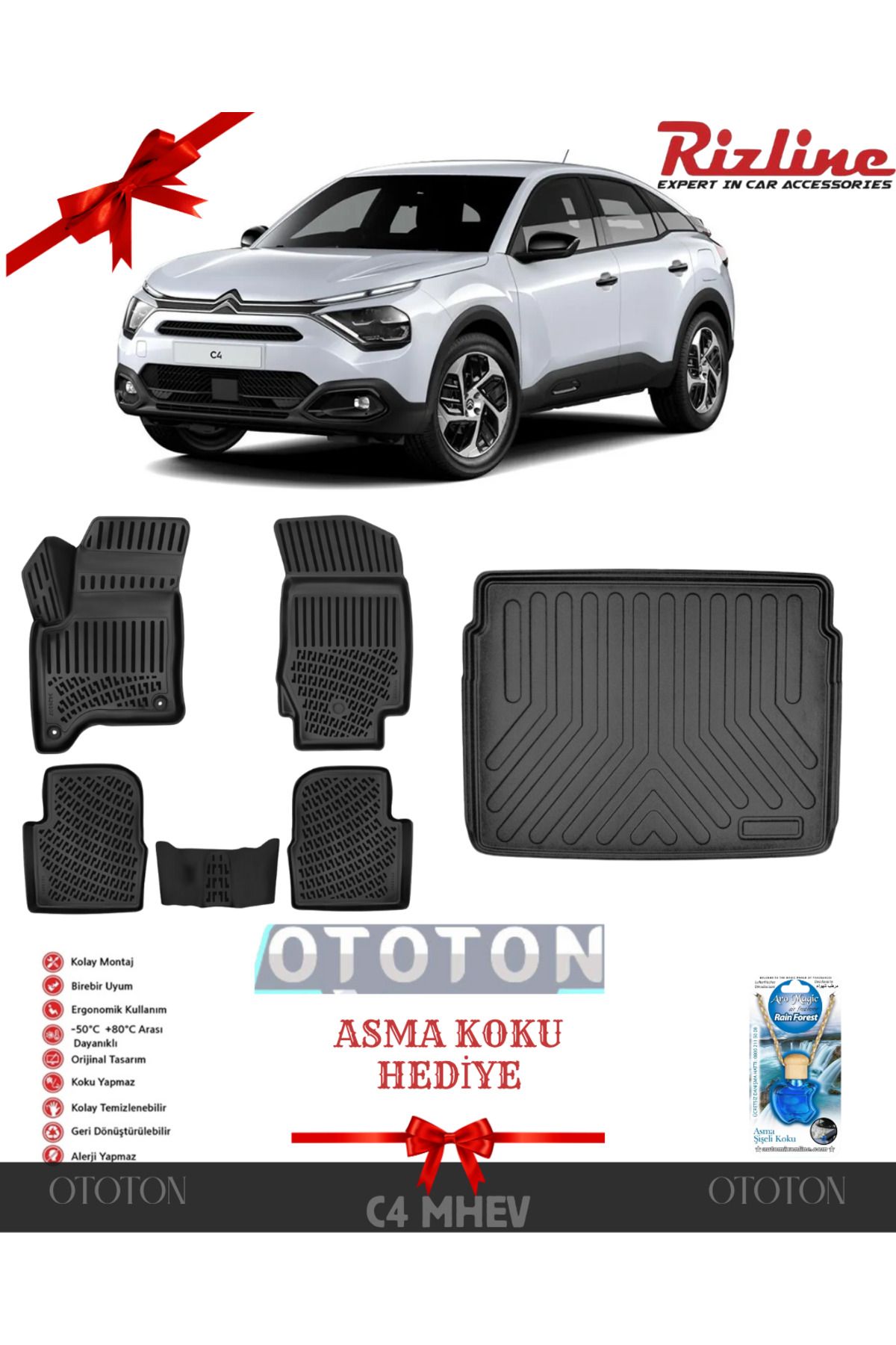 Rizline Citröen C4 2024 Sonrası MHEV (HYBRID) 3D PASPAS VE ÜST BAGAJ HAVUZU