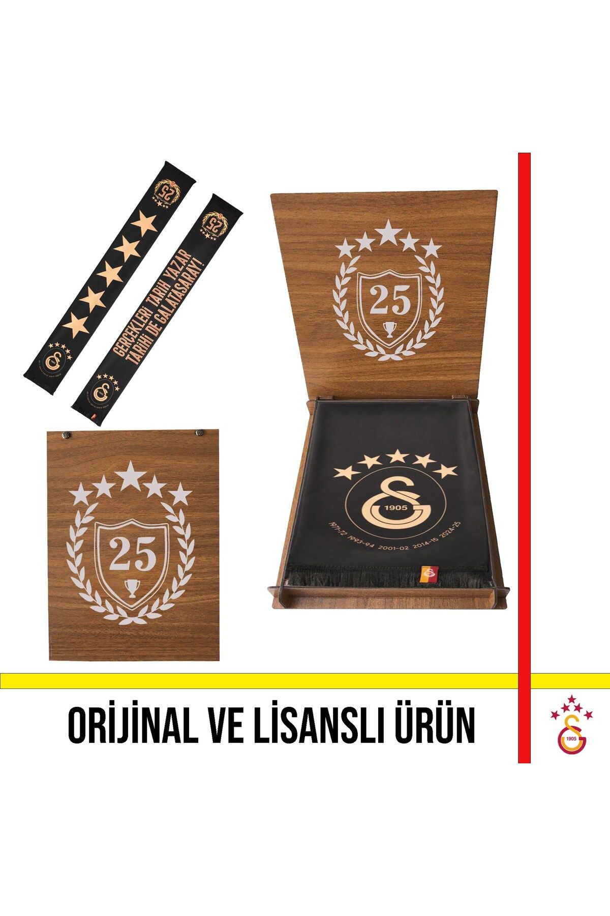Galatasaray Lisanslı 5 Yıldızlı Gerçekleri Tarih Yazar Şal Atkı Şampiyonuk Özel Ahşap Kutulu