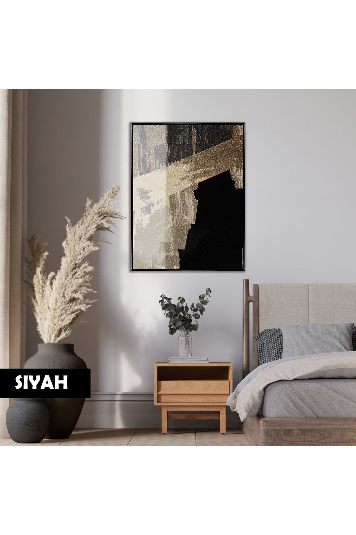 Harikabirev HARİKABİREV|SOYUT|1-BRONZ SİYAH DESENLİ MODELİ |ÇERÇEVELİ TEMPERLİ CAM TABLO TEKLİ DİKEY