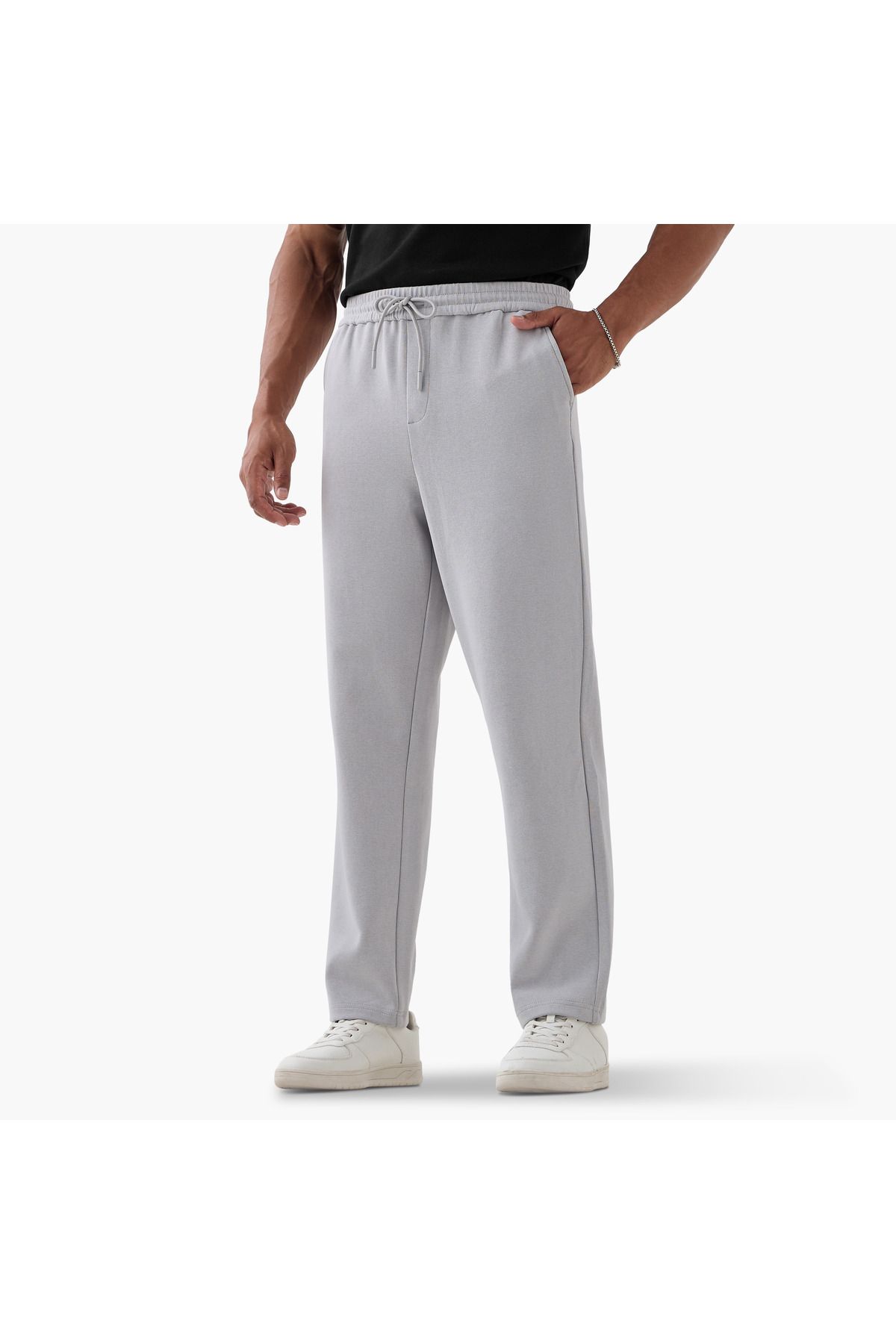Iconic-Regular Fit Pants with Drawstring Closure and Pockets 1