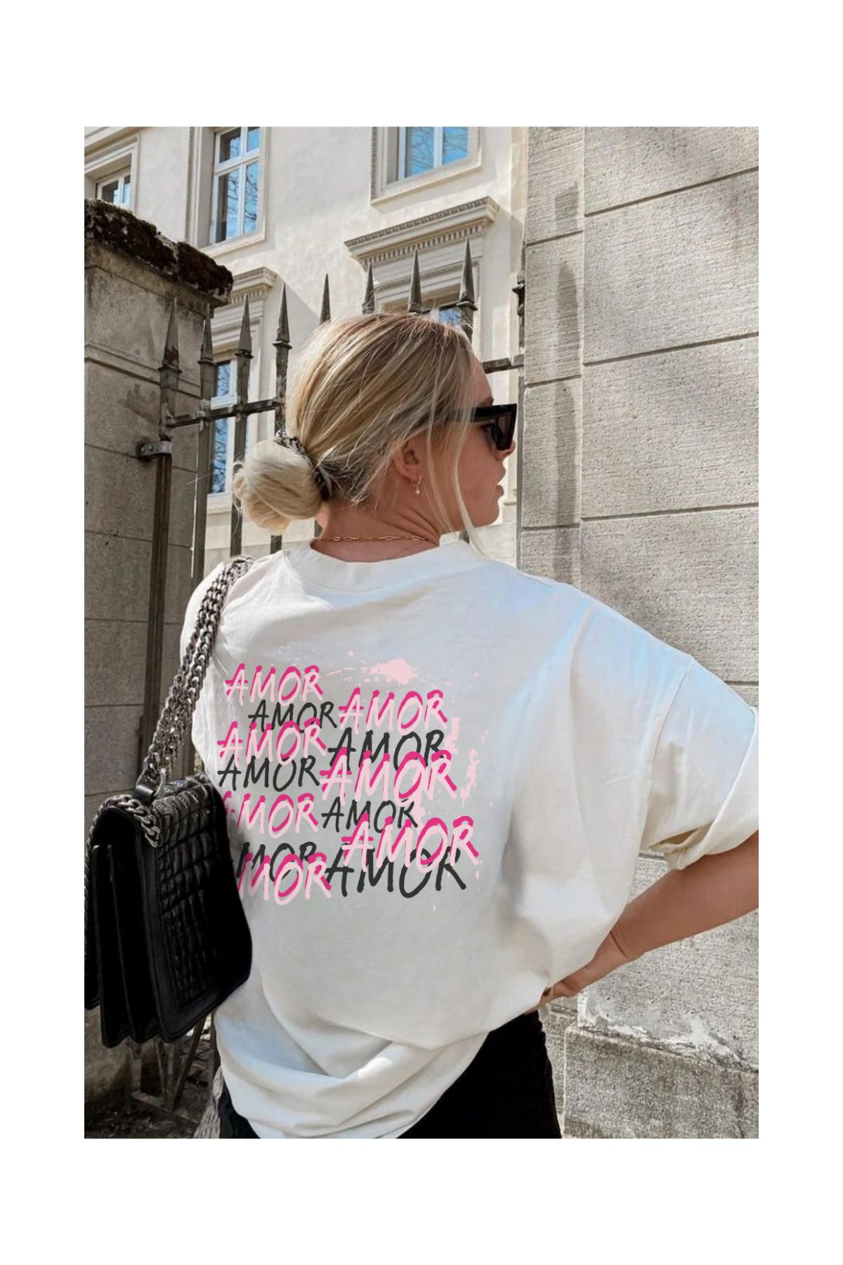 Le'sluette shadow of style Amore Grafiti Baskılı %100 Pamuk Oversize T-shirt
