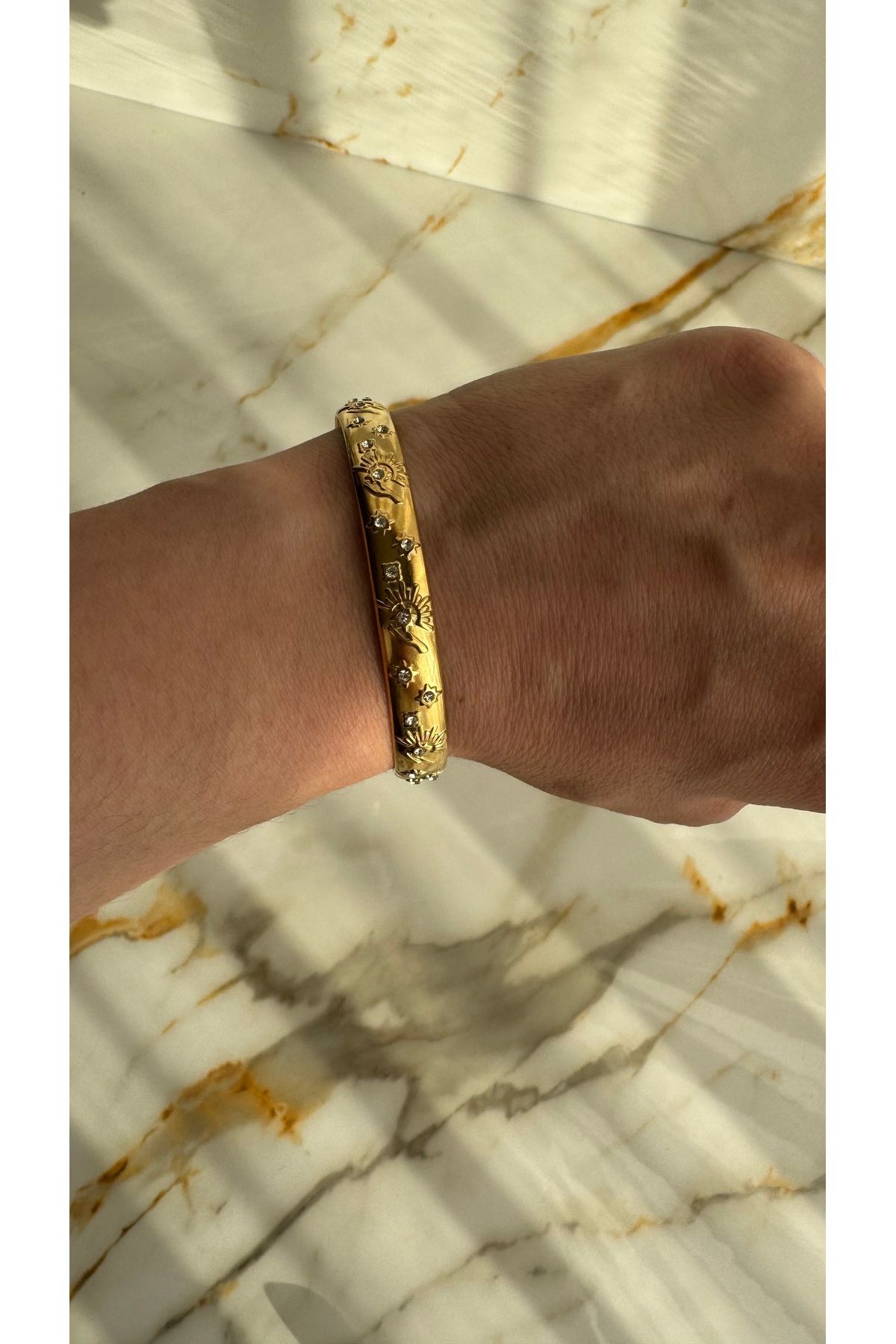 sahidesignatelier Zirkon Taşlı Gold Vintage Kelepçe Çelik Bileklik