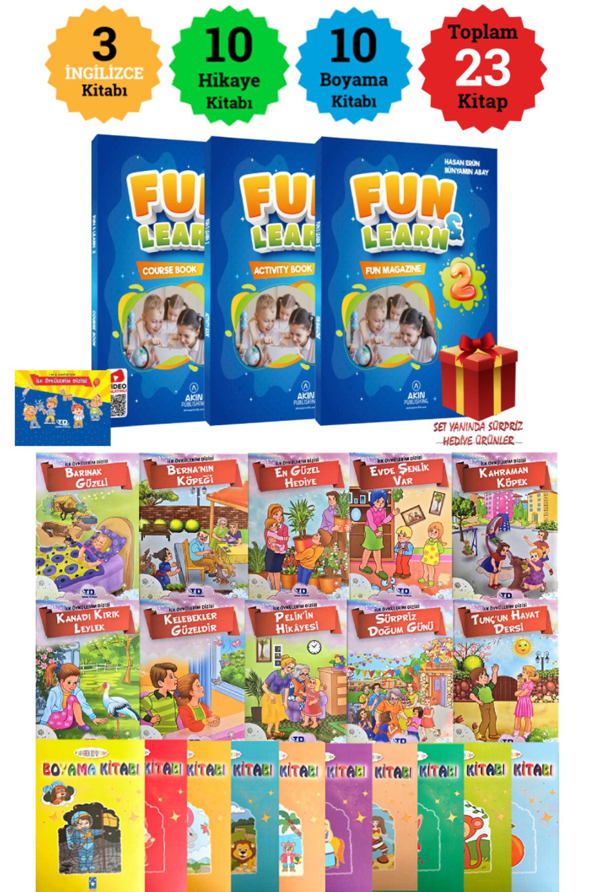 Altınpost Yayınları 2. Sınıf Fun Learn İngilizce Seti+ İlk Öykülerim Dizisi 10 Hikaye+ 10 Boyama Kitabı+ Hediye