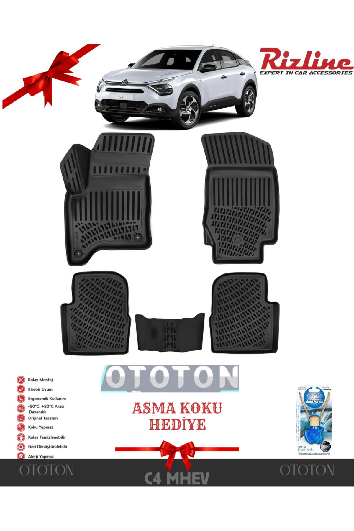 Rizline Citröen C4 2024 Sonrası HYBRID Havuzlu 3D Paspas | MHEV - ASMA KOKU HEDİYE