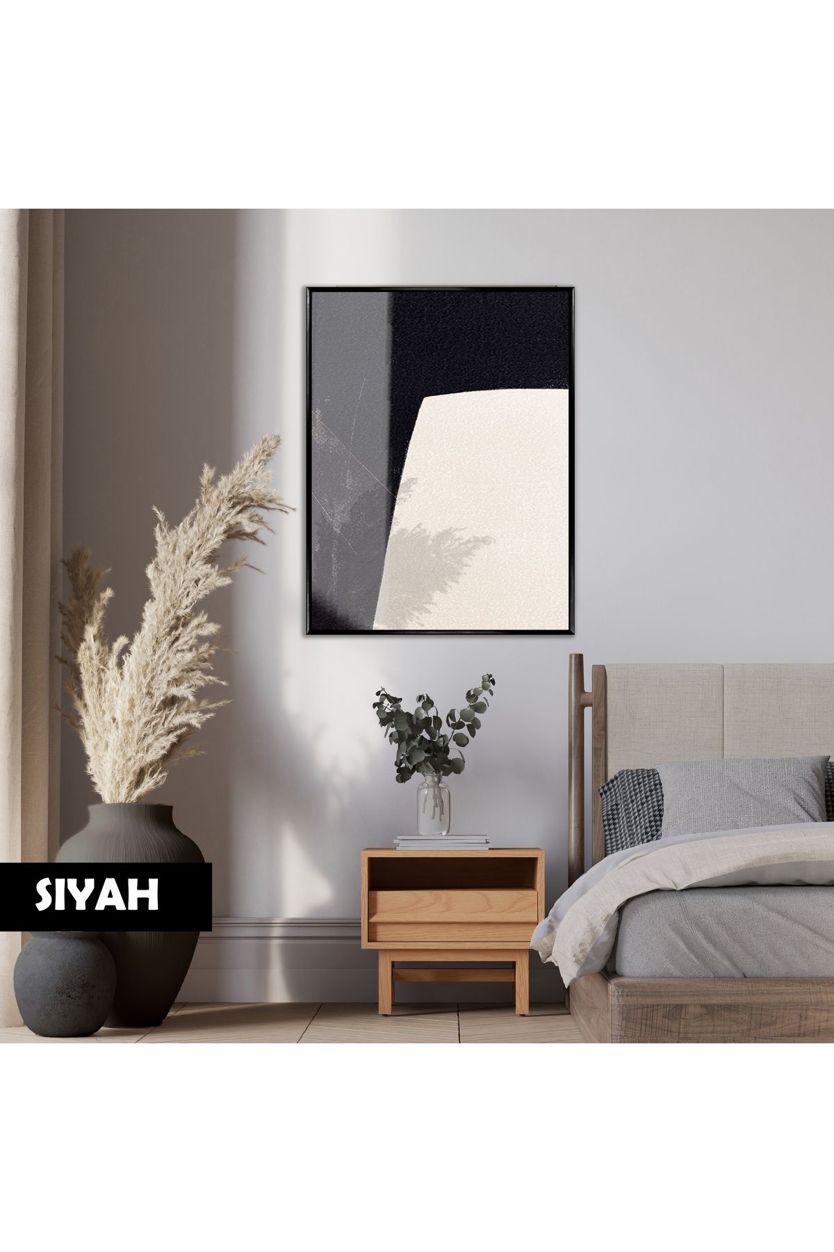 Harikabirev HARİKABİREV|SOYUT|04 KREM SİYAH DESENLİ PATTERN|ÇERÇEVELİ TEMPERLİ CAM TABLO TEKLİ DİKEY