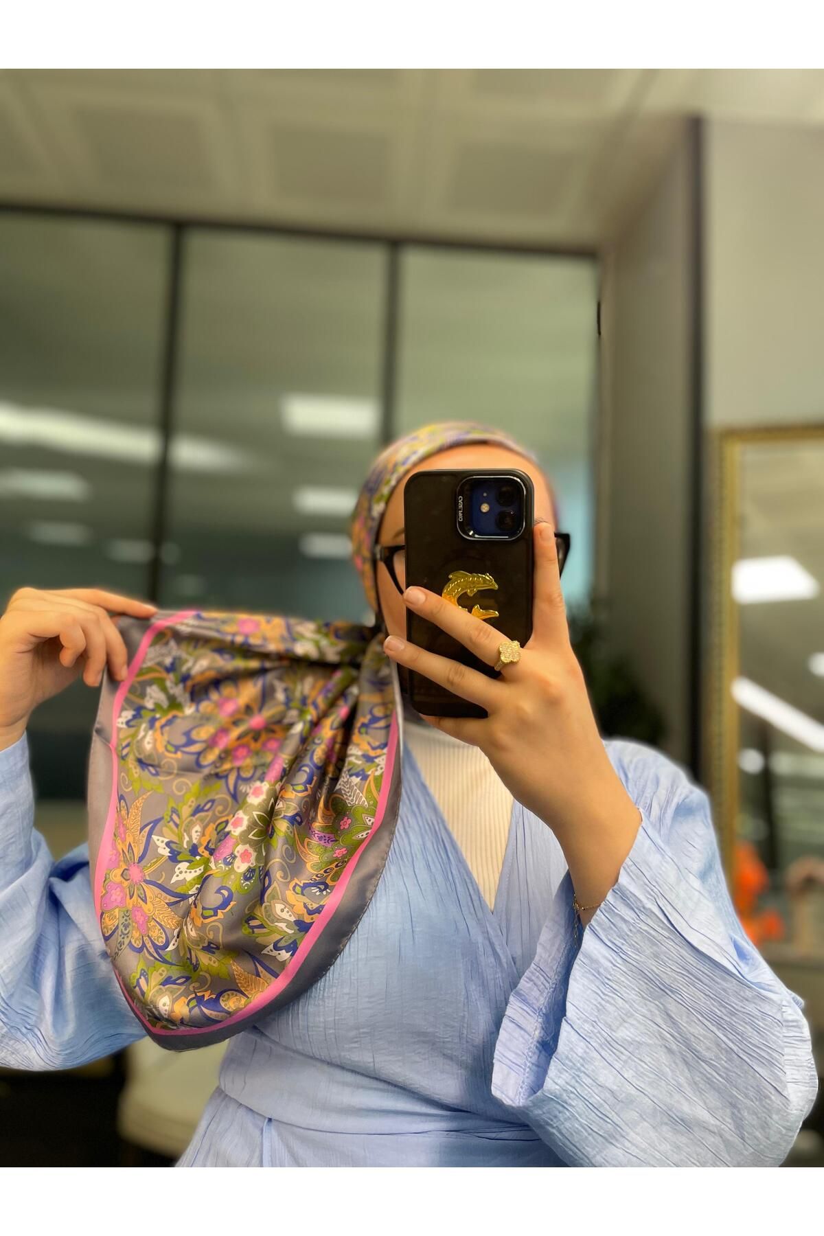 Oxygen Scarfs Mimoza Desen Vual İpek Eşarp