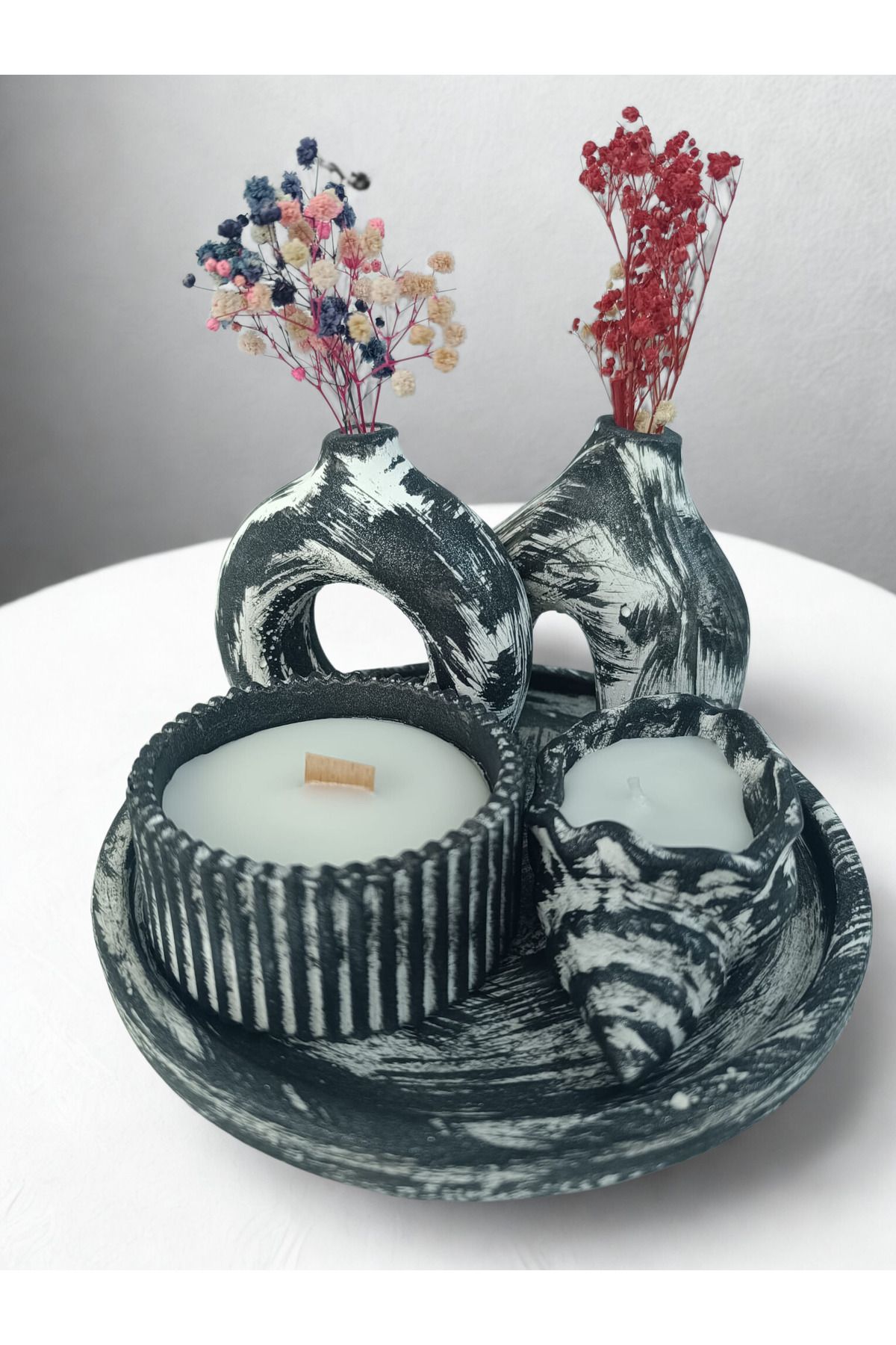 crafts tasarım atölyesi Crafts Tasarım 4 Lü Dekoratif Mum Seti Siyah - Beyaz Renkli