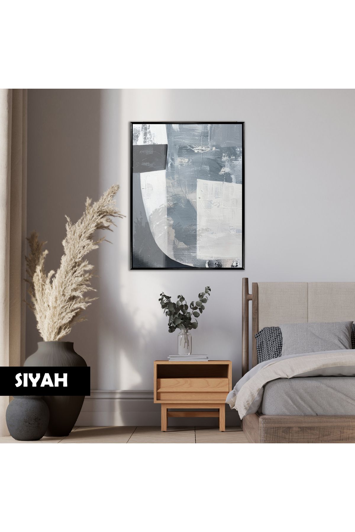 Harikabirev HARİKABİREV|SOYUT|GRİ SİYAH MODEL 02 (PAINTED)|ÇERÇEVELİ TEMPERLİ CAM TABLO TEKLİ DİKEY