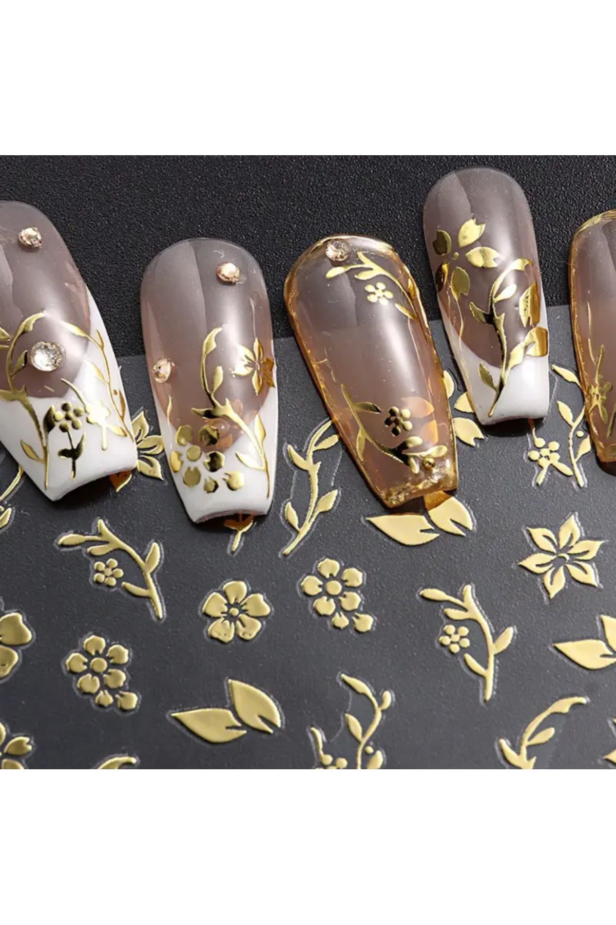 zeinapp Çiçek Desenli Metalik Kendinden Yapışkanlı Tırnak Sticker Nail Art Tırnak Sanatı