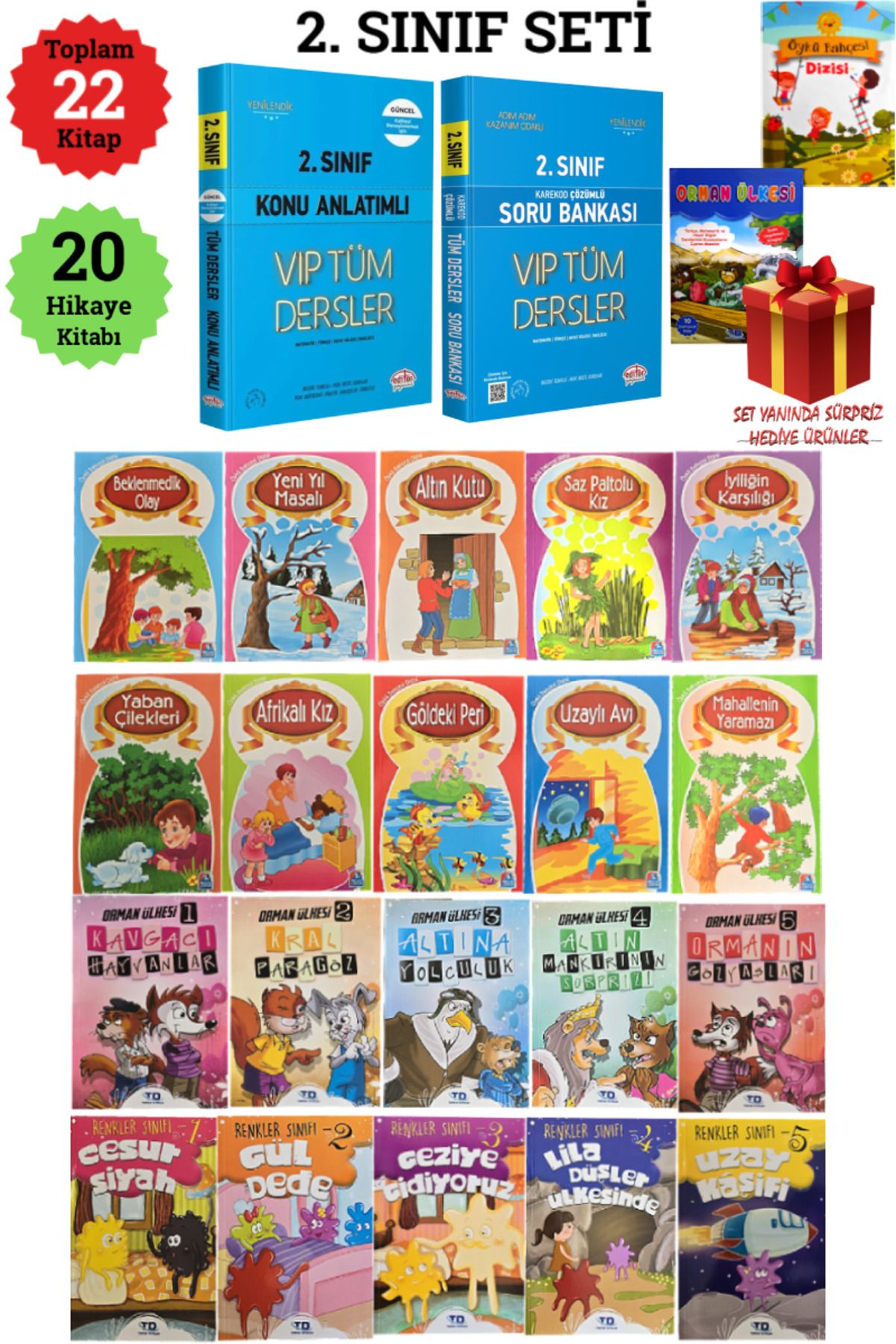 Editör Yayınevi 22 Kitaplı 2. Sınıf Seti: Konu+ Soru+10 Öykü Bahçesi+10 Orman Ülkesi-Renkler Sınıfı Hikaye Dizisi