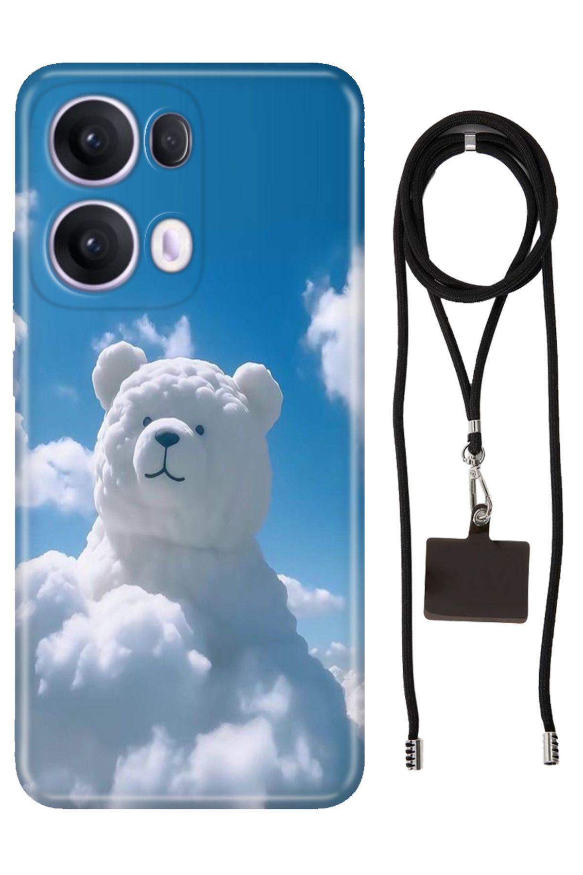 OPPO Reno 13 Pro Oppo Kılıf Silikon Teddy Cloud İpli Boyun Askısı