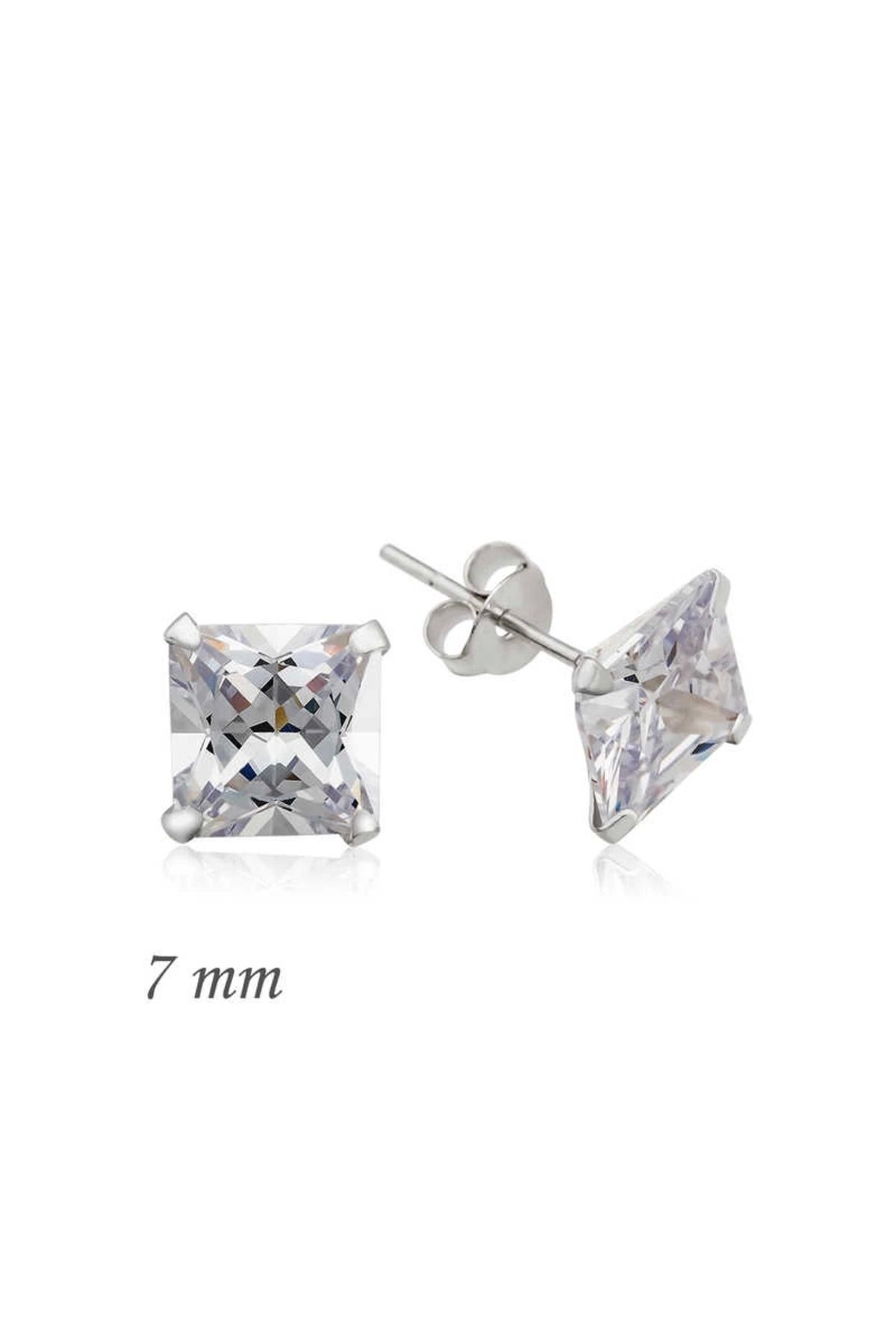 MELFSHOP 925 Ayar Gümüş Kare Tek Taş Zirkon Küpe - 7 mm (EA1160230) (336336)
