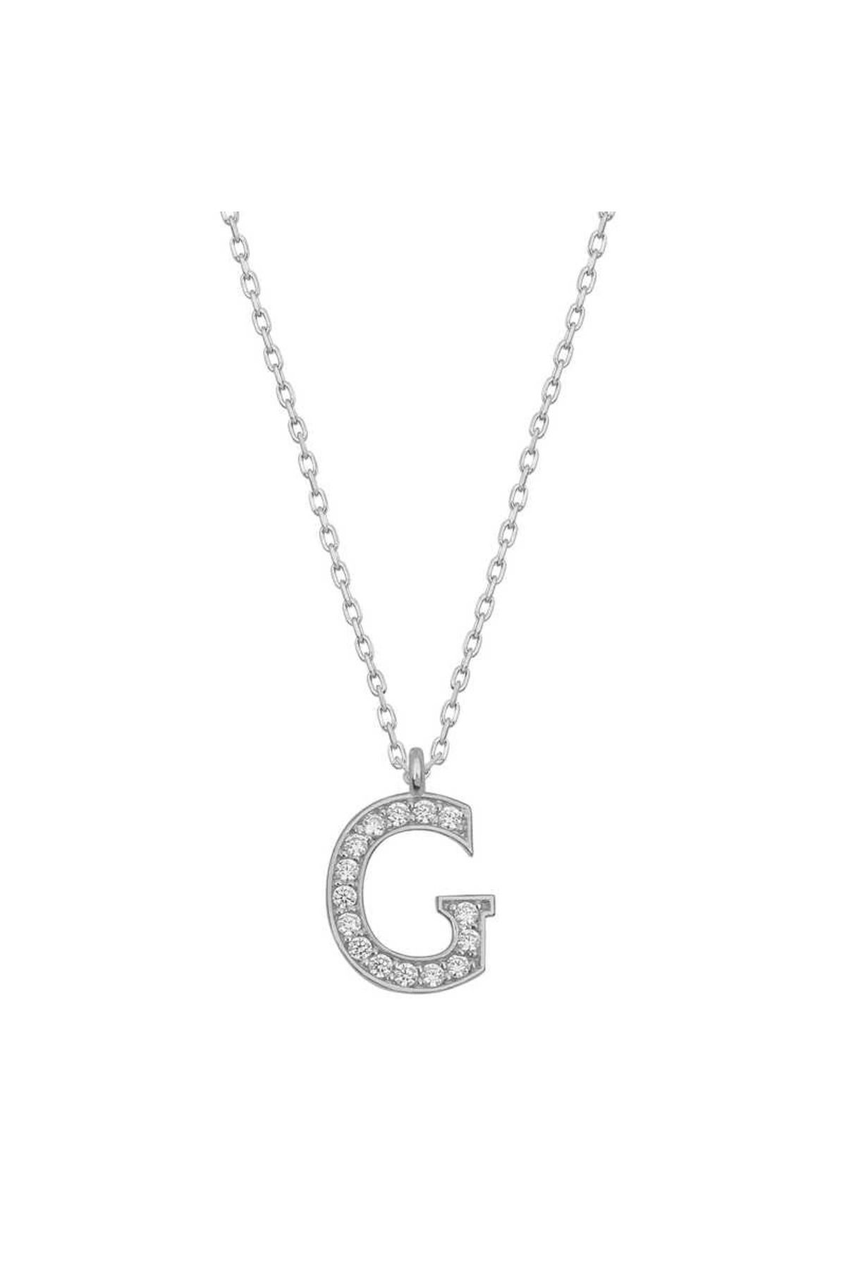 MT29 GİYİM 925 Ayar Gümüş Rodyum Kaplama G Harfi Kadın Gümüş Kolye (T6683) (336336)