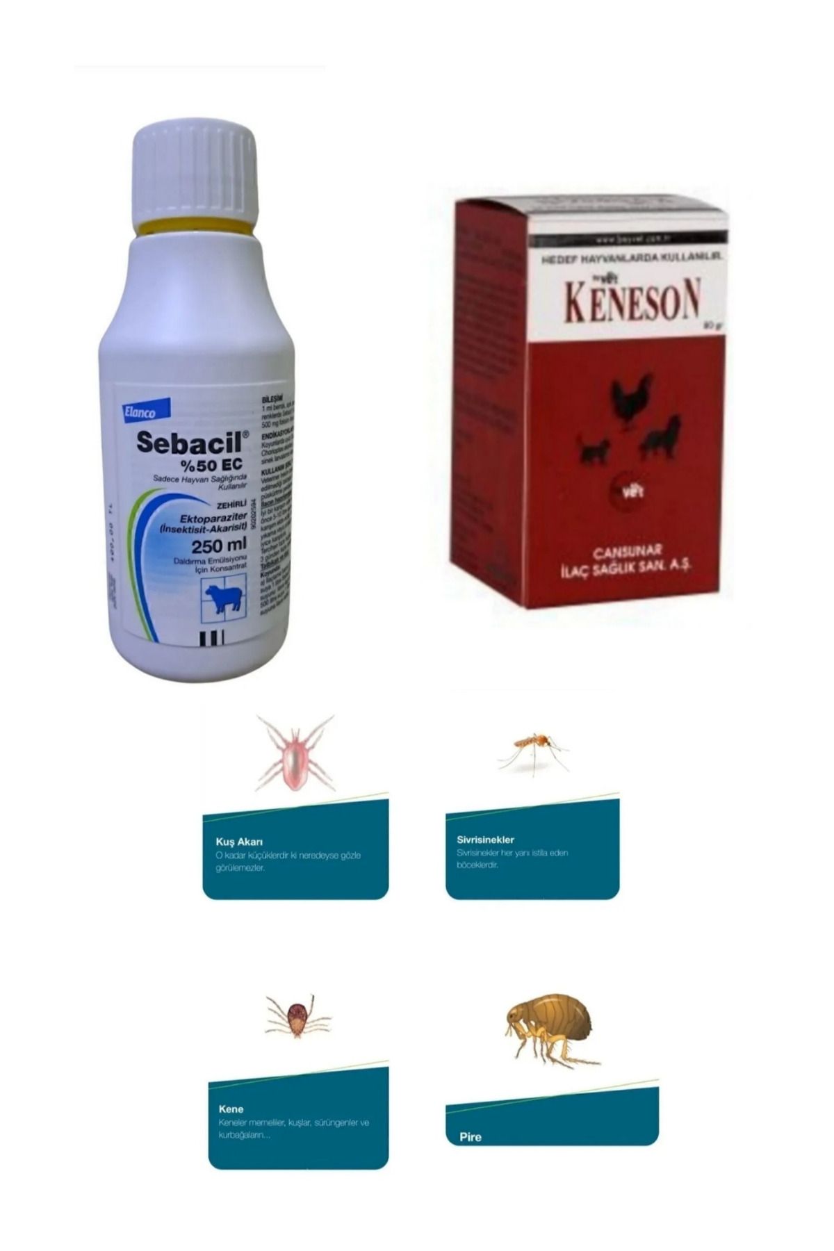 ELANCO Sebacil 250ML Bit Pire Kene Sinek İlacı/Keneson Hayvanlar için Bit pire Kene Hazır Toz 500GR